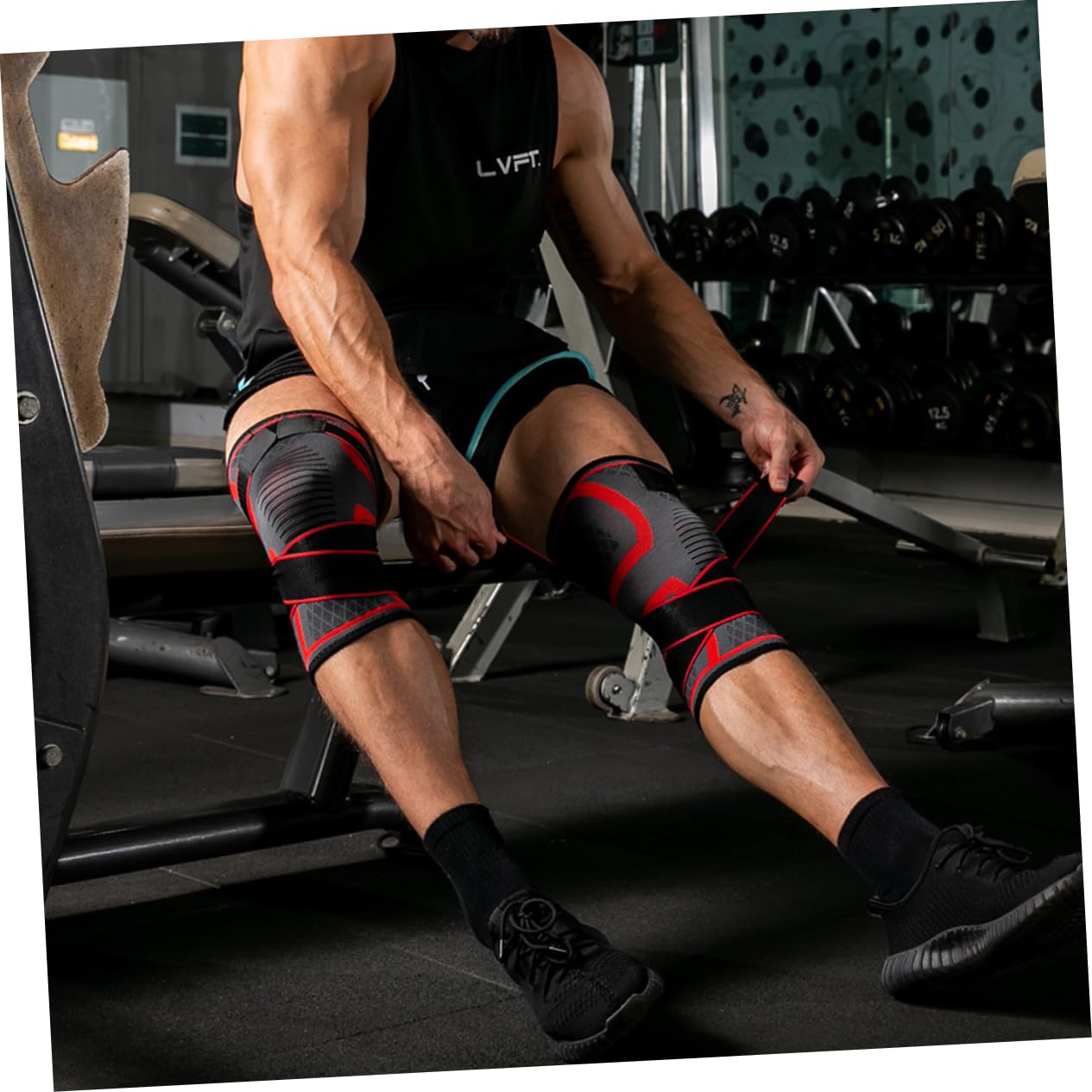 KOMBIUDA 1pc Brace for Basketball Sports Fitness Leg Brace Compression Wrapping Band Design Non-slip and Absorbing Red Size Xl