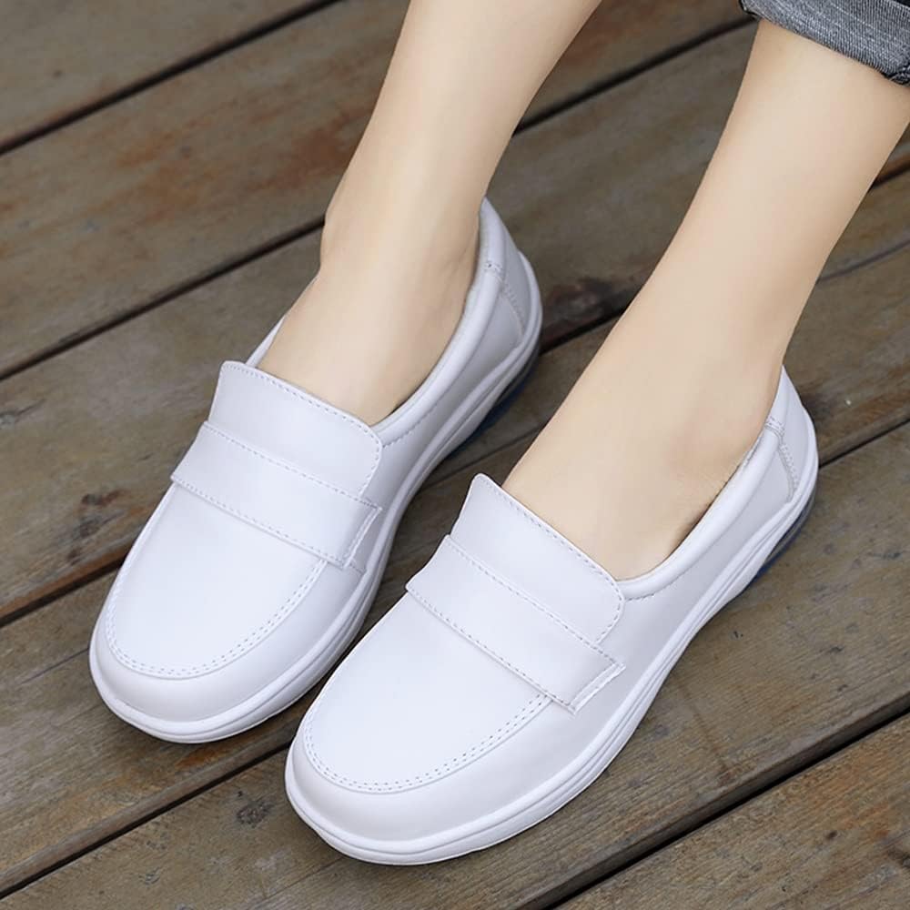 Zapatos De Enfermera De Confort para Mujeres, Mocasines De Cuero De Trabajo De Enfermería Profesional Ligeros Y Antideslizantes Cuidado Médico, White, 5 UK