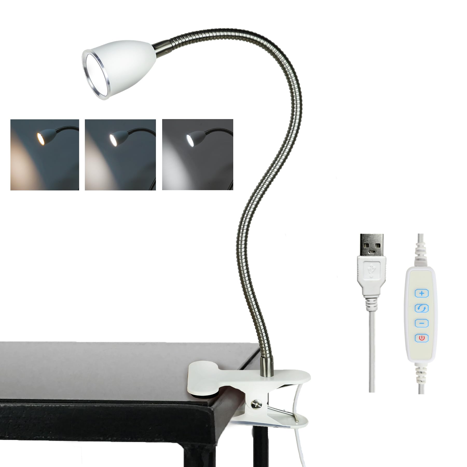 Photo 1 of Desk lamp Eye-Caring Table Lamps, 360°Rotation Gooseneck Clip on Lamp Reading Light, Portable Reading Book Light, Clamp Light, Study Desk Lamps for Bedroom and Office Home Lighting (White with Dimme)