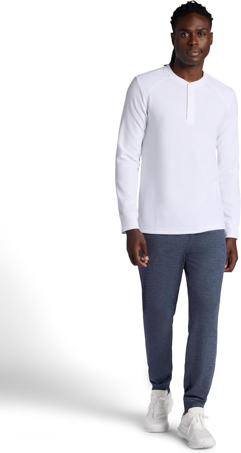 Gaiam Men's Cozy & Cool Henley Shirt, Standard Fit, Stretch Midweight Micro Waffle Jacquard Material