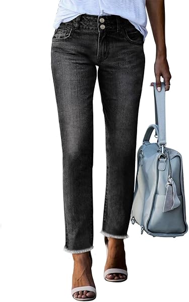 Sidefeel Women's High Waisted Raw Hem Straight Leg Jeans