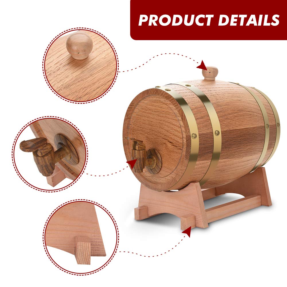 Cocoarm Barril de Roble de 3 Litros para Vino y Whisky, Dispensador para Guardar Bourbon y Tequila, Ideal para Casa, Bar, Fiesta y Banquete