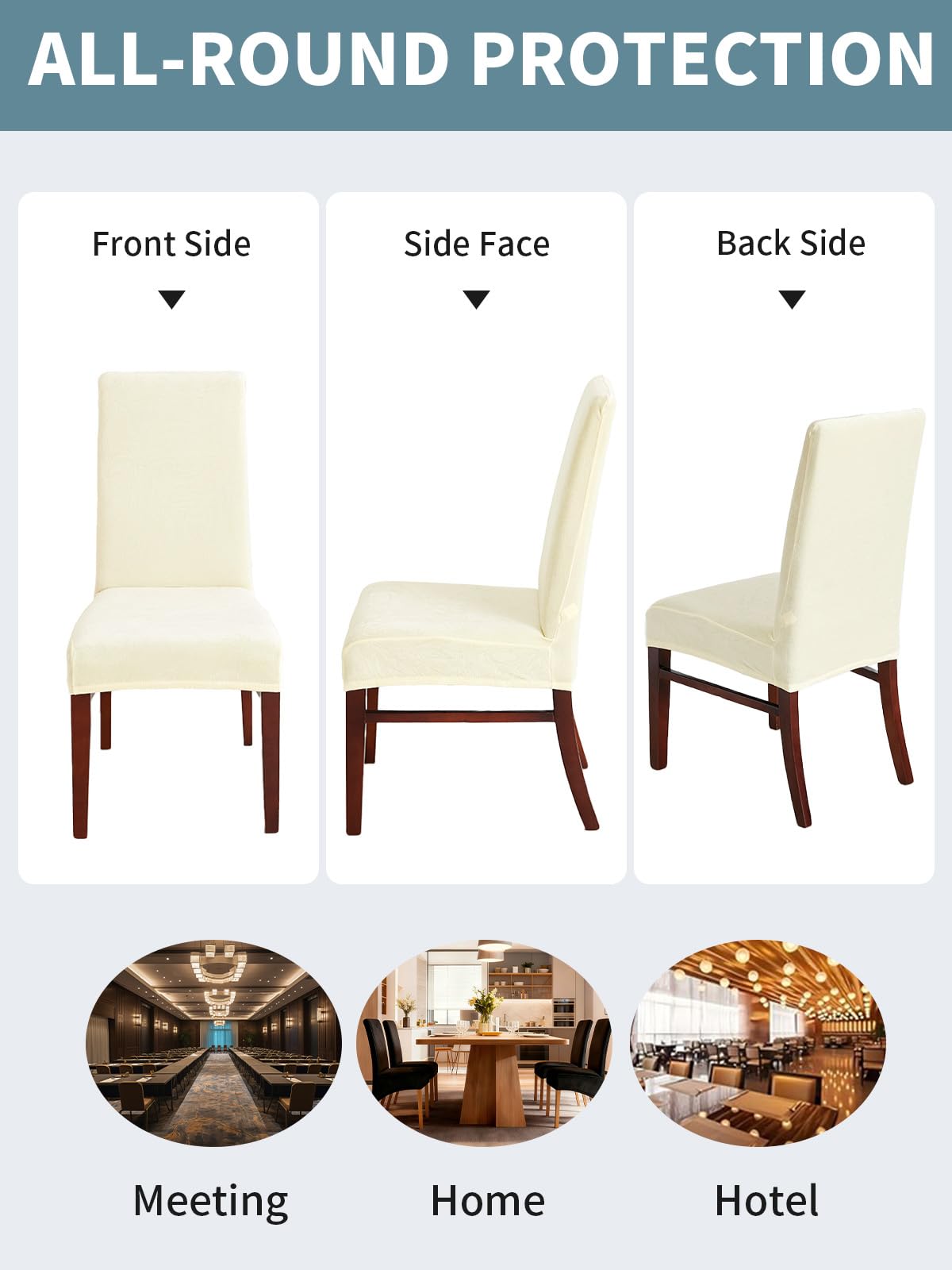 LANSHENG Stuhlhussen 6er Set, Universelle Abnehmbare Waschbar Samt Stuhlhussen, Universale Stretch Esszimmerstühle Stuhlbezug für Küche, Restaurant (Beige, 6er Set)