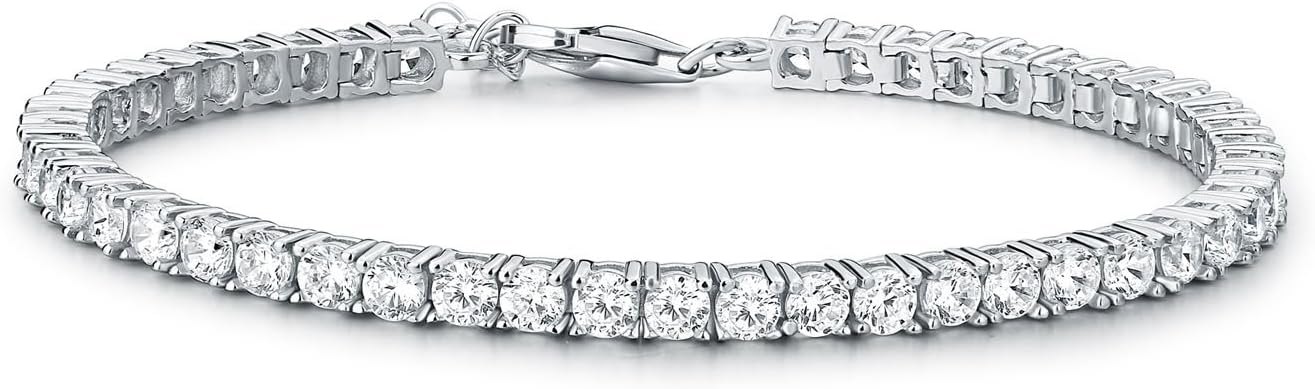 Silver Tennis Bracelet for Women, 925 Sterling Silver Bracelets for Women with 3mm White or Coloured Stones, Silver Ladies Eternity Bracelet, Silver Jewellery Gift for Women