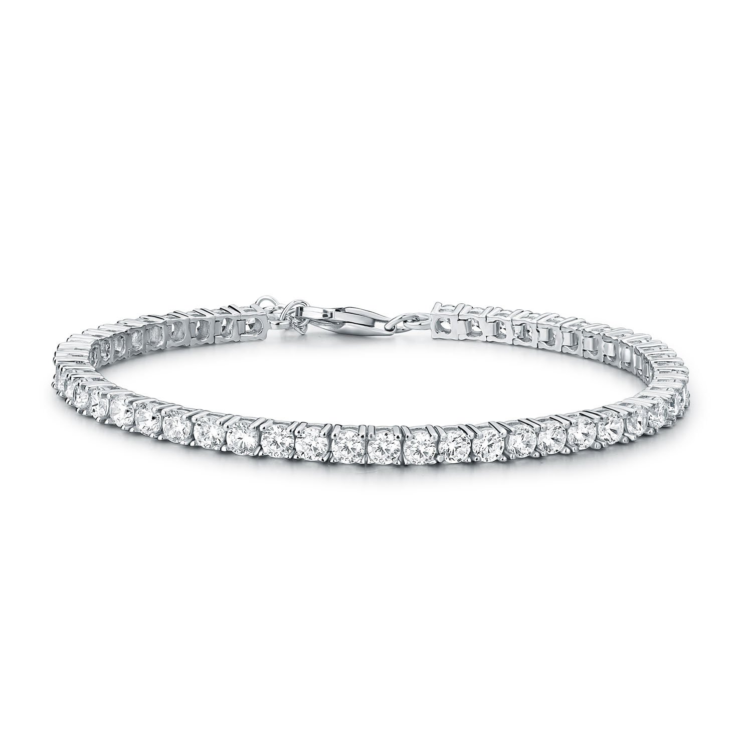 Diamond Treats Silver Tennis Bracelet for Women, 925 Sterling Silver Bracelets for Women with 3mm White or Coloured Stones, Silver Ladies Eternity Bracelet, Silver Jewellery Gift for Women
