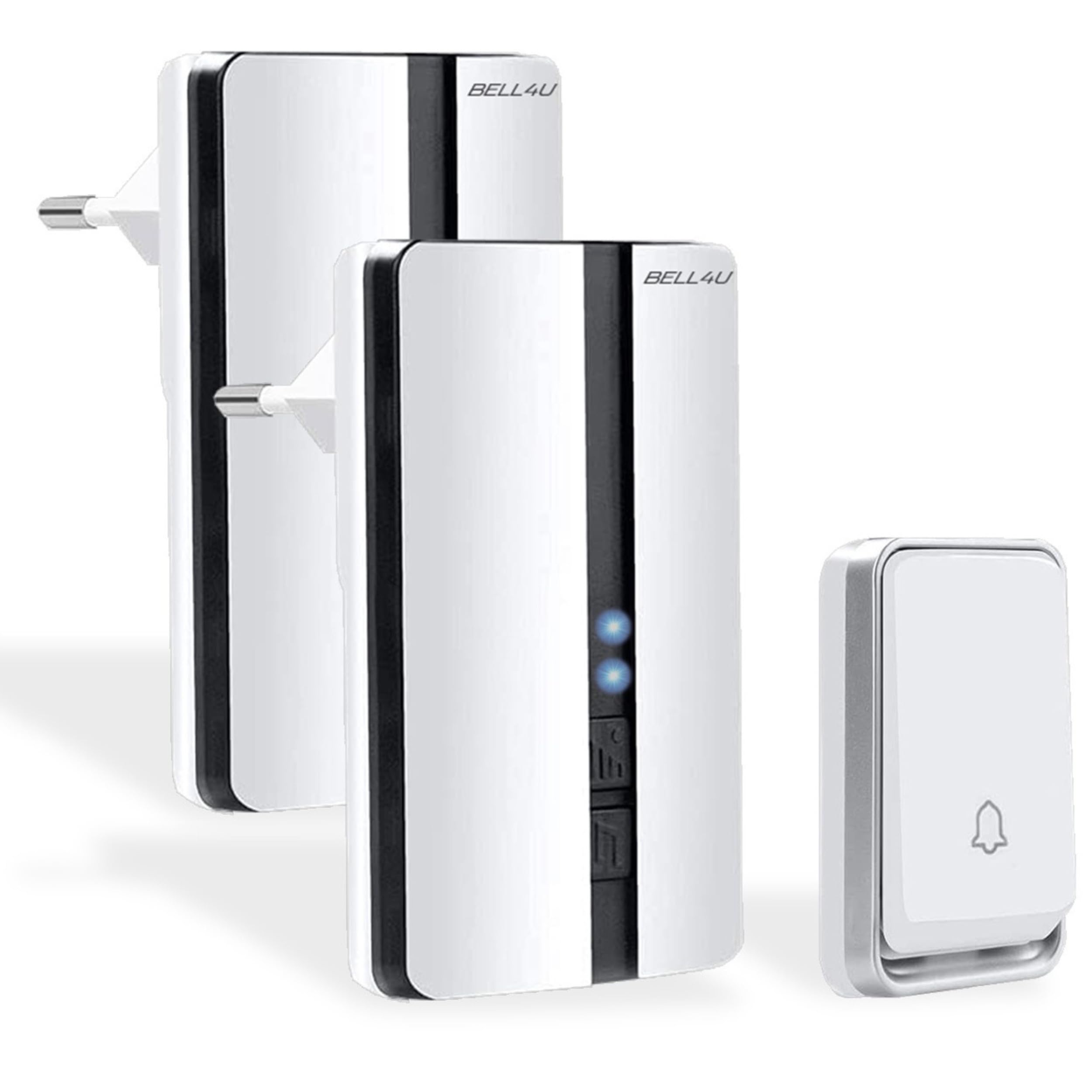 Wireless Bell - No Battery Required - Plug & Play Doorbell - Two Receivers - Waterproof - 4 Volume Levels - 52 Ringtones (White)-image-40