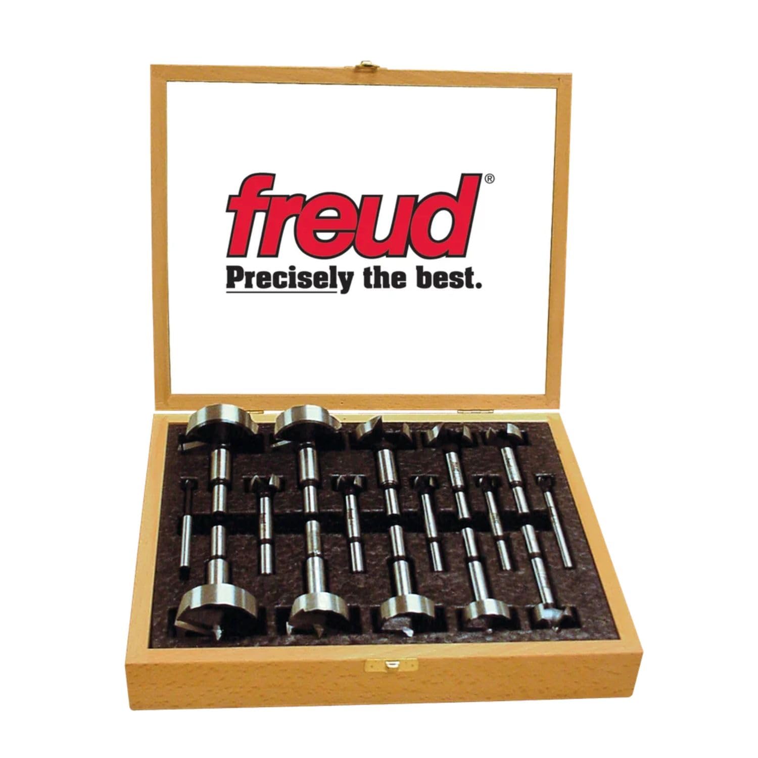 Freud Precision Shear Serrated Edge Forstner Drill Set with Steep Angled Cutting Edges for Bottom, Pocket and Overlapping Holes - Includes 16 Pieces Bits 1/4" to 2-1/8" - PB-100