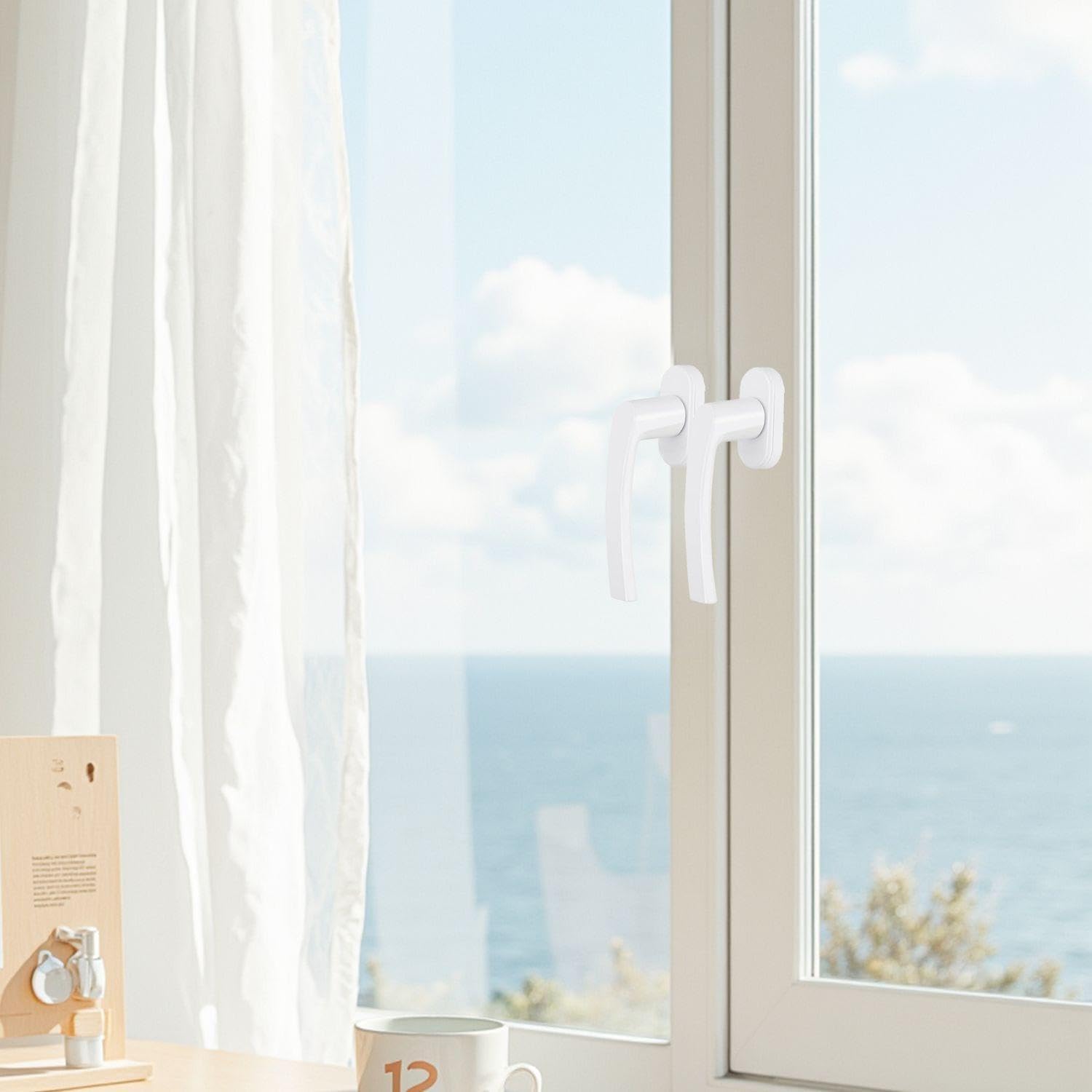 Manilla de Seguridad para Ventana, 2 Piezas en Blanco - Aleación de Aluminio, para Ventana Corredera, Balcón y Puerta de Terraza
