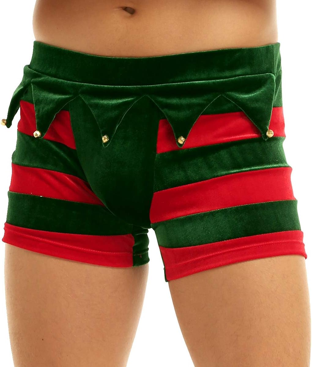 Lejafay Men Flannel Christmas Holiday Santa Claus Shorts Boxer Trunks Lingerie Underwear Fancy Dress