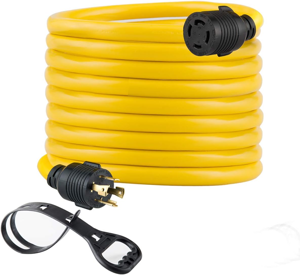 Yodotek 25FT Heavy Duty Generator Locking Power Cord NEMA L14-30P/L14-30R,4X10 Gauge SJTW Cable, 125/250V 30Amp 7500 Watts Yellow Generator Lock Extension Cord with UL Listed