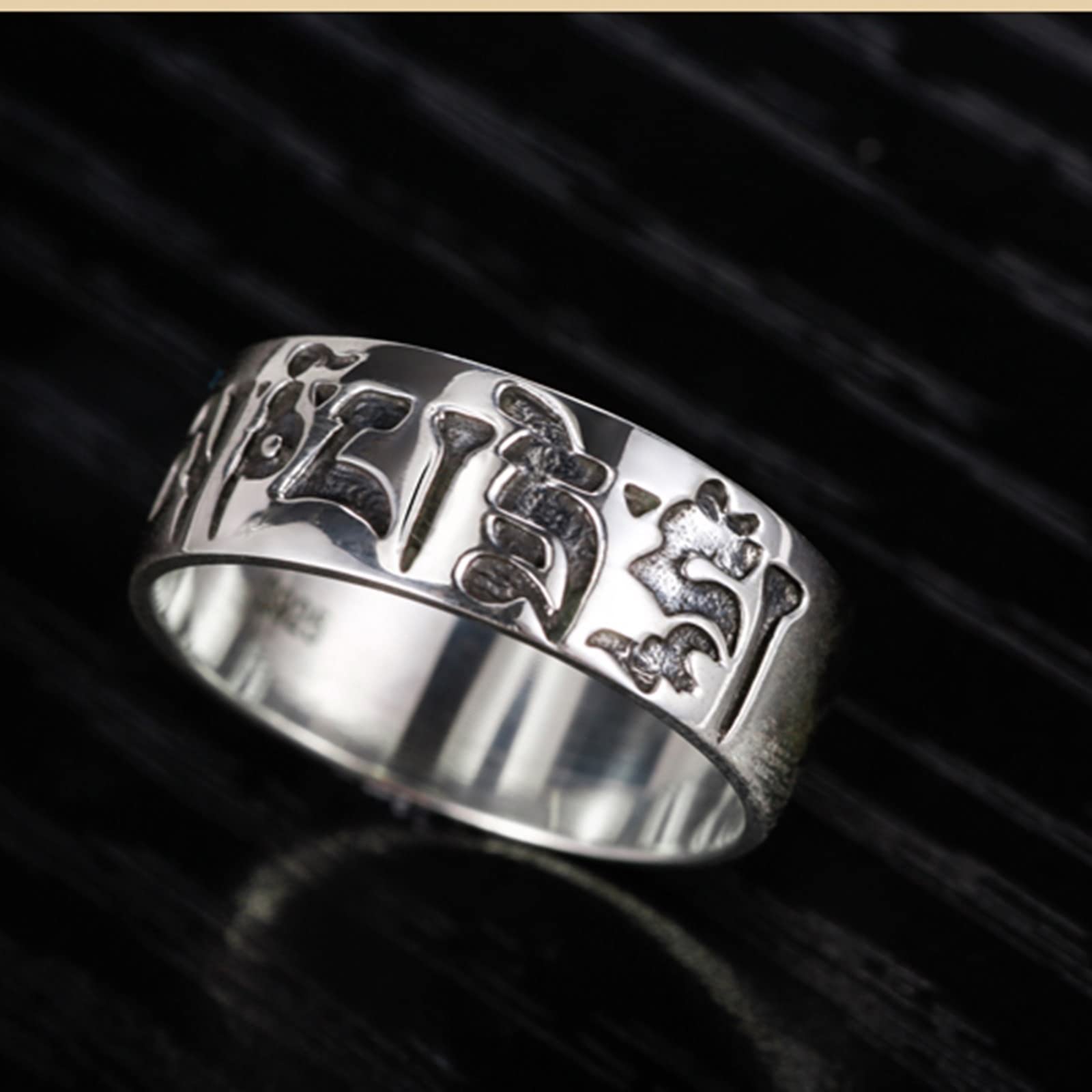 Anillo de compromiso 925, anillo de compromiso para hombre, anillo budista de plata grabado con mantra