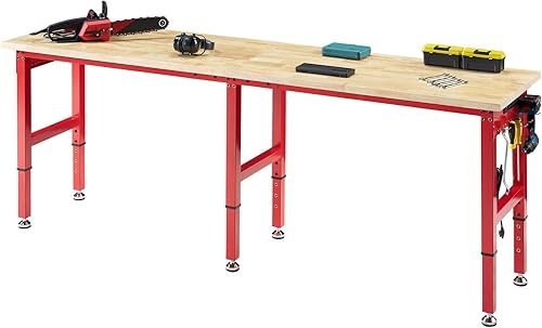 Miniatura 10 de Albott Banco de trabajo ajustable de 84x24 pulgadas con tomas de corriente, banco de trabajo de madera de 6000 libras de alta resistencia con