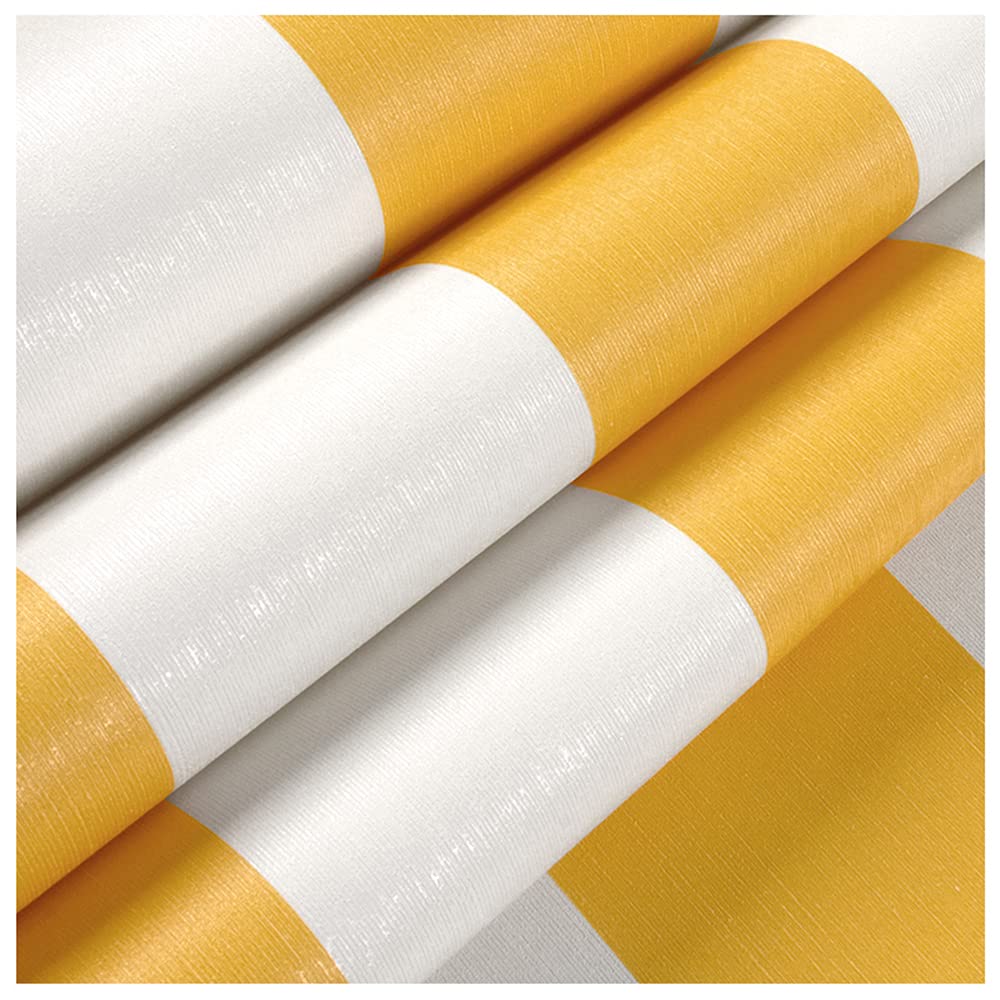 MEAIHOME Modern Simple Horizontal Vertical Striped Bedroom Coffee Restaurant Clothing Store TV Background Non-Pasted Wallpaper Roll Yellow White 1.73' L x 32.8' W - Image 4