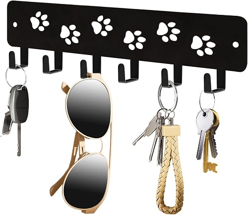 Yoanxong Wall Mount Key Holder with 6 Dog Paw Hooks, Decorative Iron Leash Rack for Entryway and Home Decor Yoanxong Wall Mount Key Holder with 6 Dog Paw Hooks, Decorative Iron Leash Rack for Entryway and Home Decor
