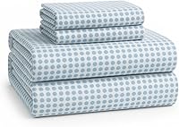 Lane Linen 100% Cotton Queen Flannel Sheets Set - Double Brushed Super Soft, 15" Deep Pocket, Polka Dot Blue - Cozy Winter Bedding