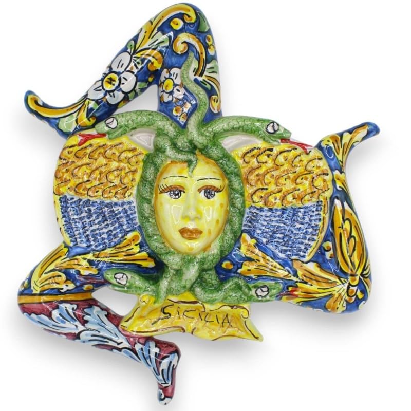 Trinacria de cerámica de Caltagirone azul barroca decorativa de 40 cm