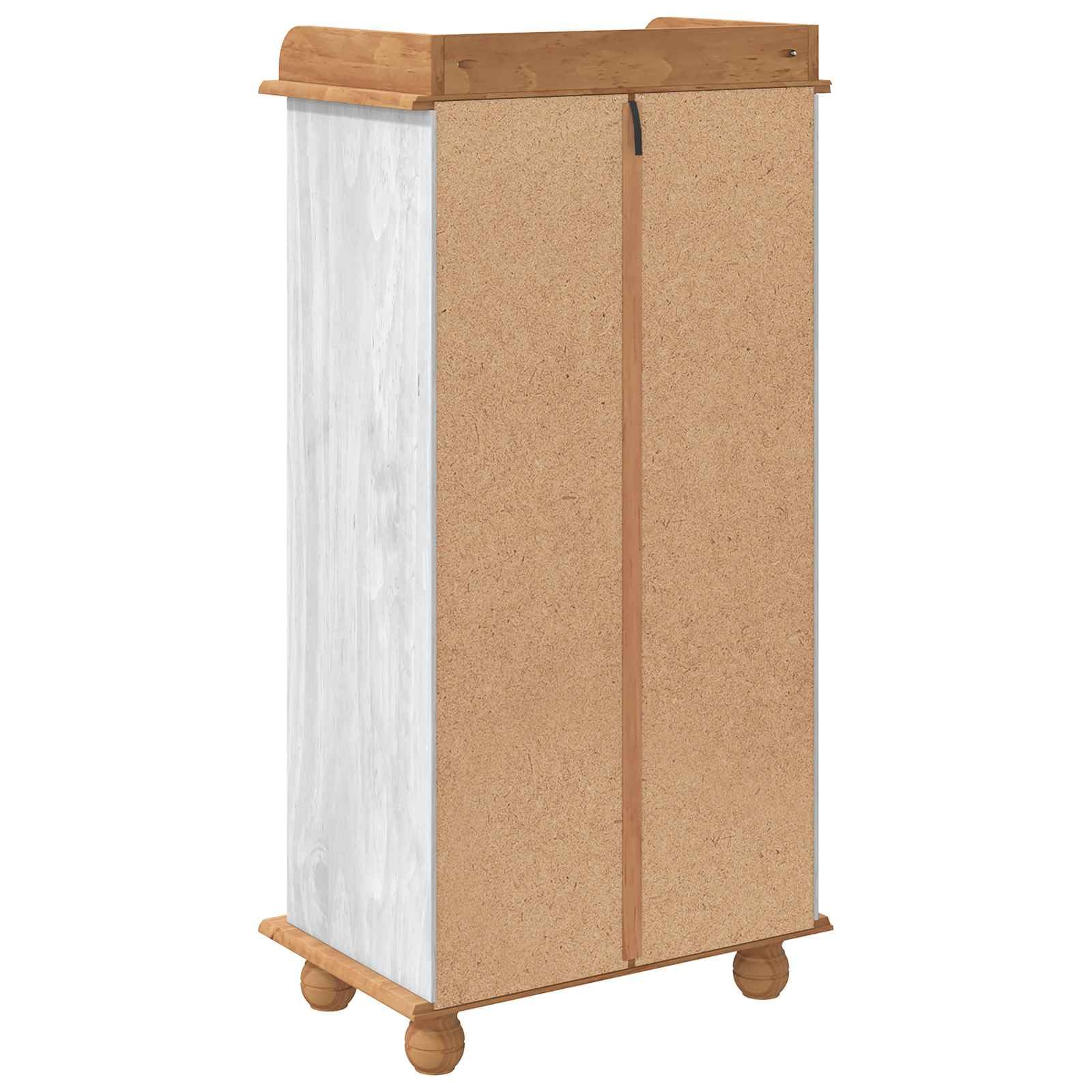 ASKIM - Cantinetta per vino bianca con superficie miele, in legno di pino massiccio, 57 x 37 x 114 cm, autoportante, per cucina, sala da pranzo, soggiorno, con vano portaoggetti e