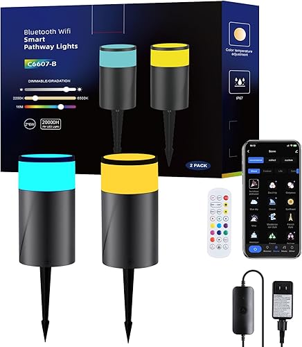 Luces de camino al aire libre 500LM, iluminación de paisaje de bajo voltaje, aplicación inteligente y control Alexa, IP67 impermeable, luces de