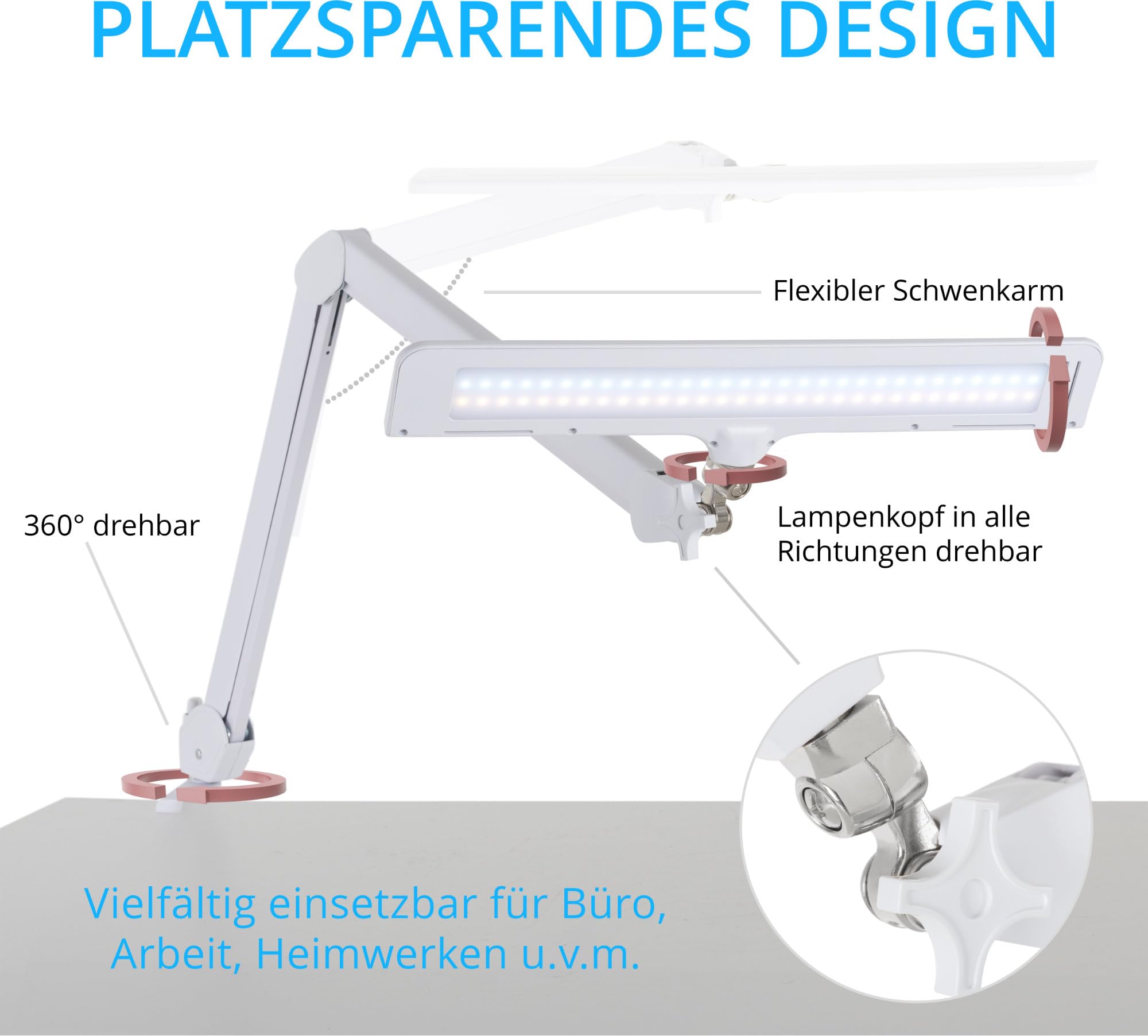 Showlite AL-6012 Arbeitsplatzleuchte - Dimmbare LED Schreibtischlampe für Büro oder Werkstatt - Klemmbare Tageslichtlampe mit Kugelgelenk - Tischlampe mit 4 Helligkeitsstufen - Monitor Lampe Weiß
