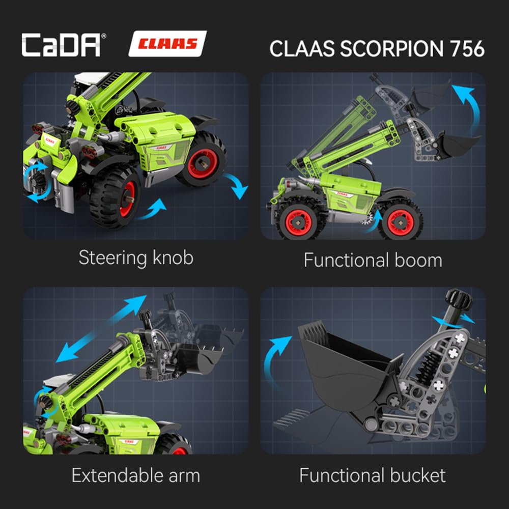 CaDA C65016W Mini CLAAS Farm Loader Building Set, modelo de maquinaria agrícola CLAAS, 401 piezas de equipo mecánico movible de construcción de equipo agrícola, juguete de vehículo de construcción