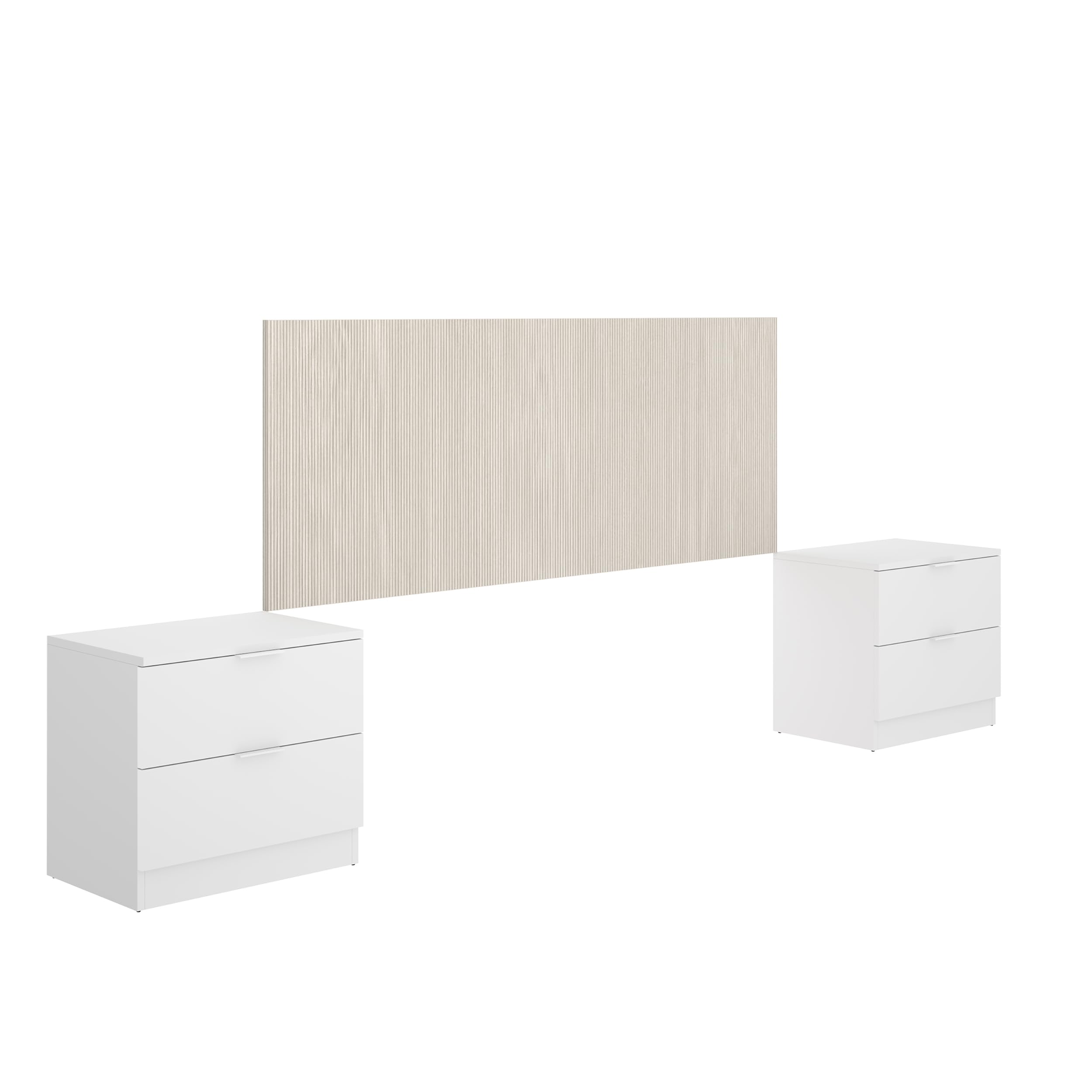 DEKIT GRUPO RIMOBEL LUSA - Cabecero con mesitas de dos cajones para cama de matrimonio - BLANCO / ALISTONADO - 106 x 256.8 x 34.2 cm
