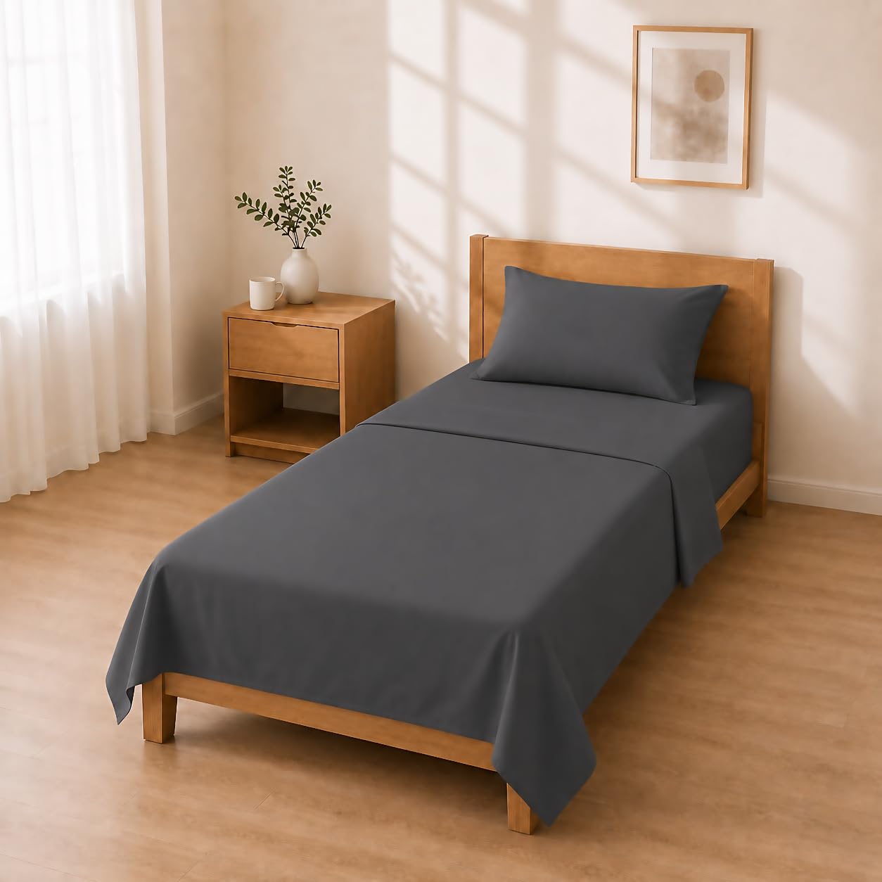 Microfibre Bed Set, 90 x 200 + 30 / 160 x 280 cm + 50 x 80 cm, Dark Grey