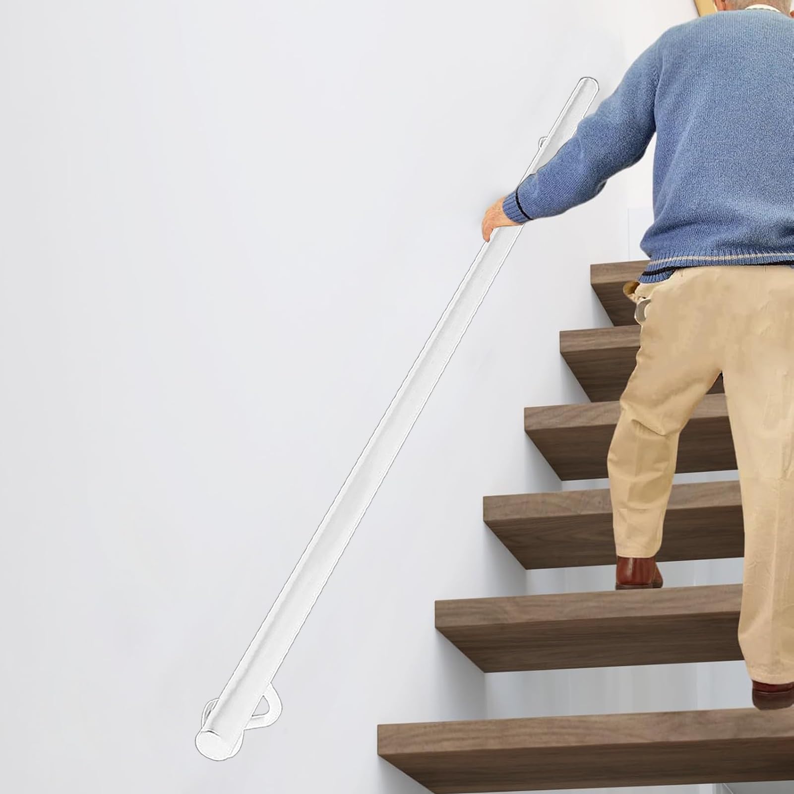 Fkxsxaz White Staircase Banister Handrail - 1M 1.5M 2M 2.5M 3M 4M 5M 6M Stair Railings Non-Slip Support Rod For Indoor Outdoor, Wall Balustrade Foot Rail Safty Grab Bar(18Ft/540Cm)
