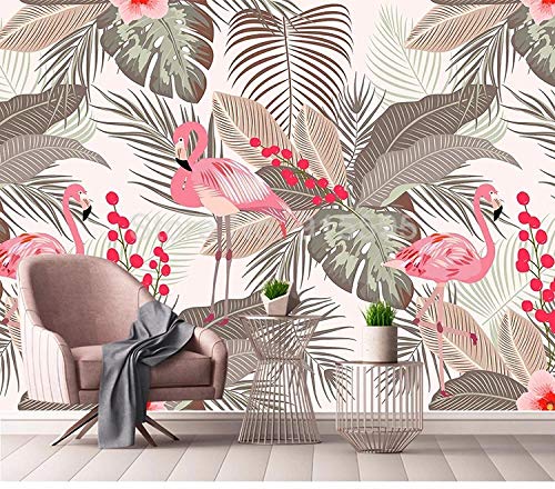 Papier peint 3D flamingo feuille tropicale 300x210 cm pour mur