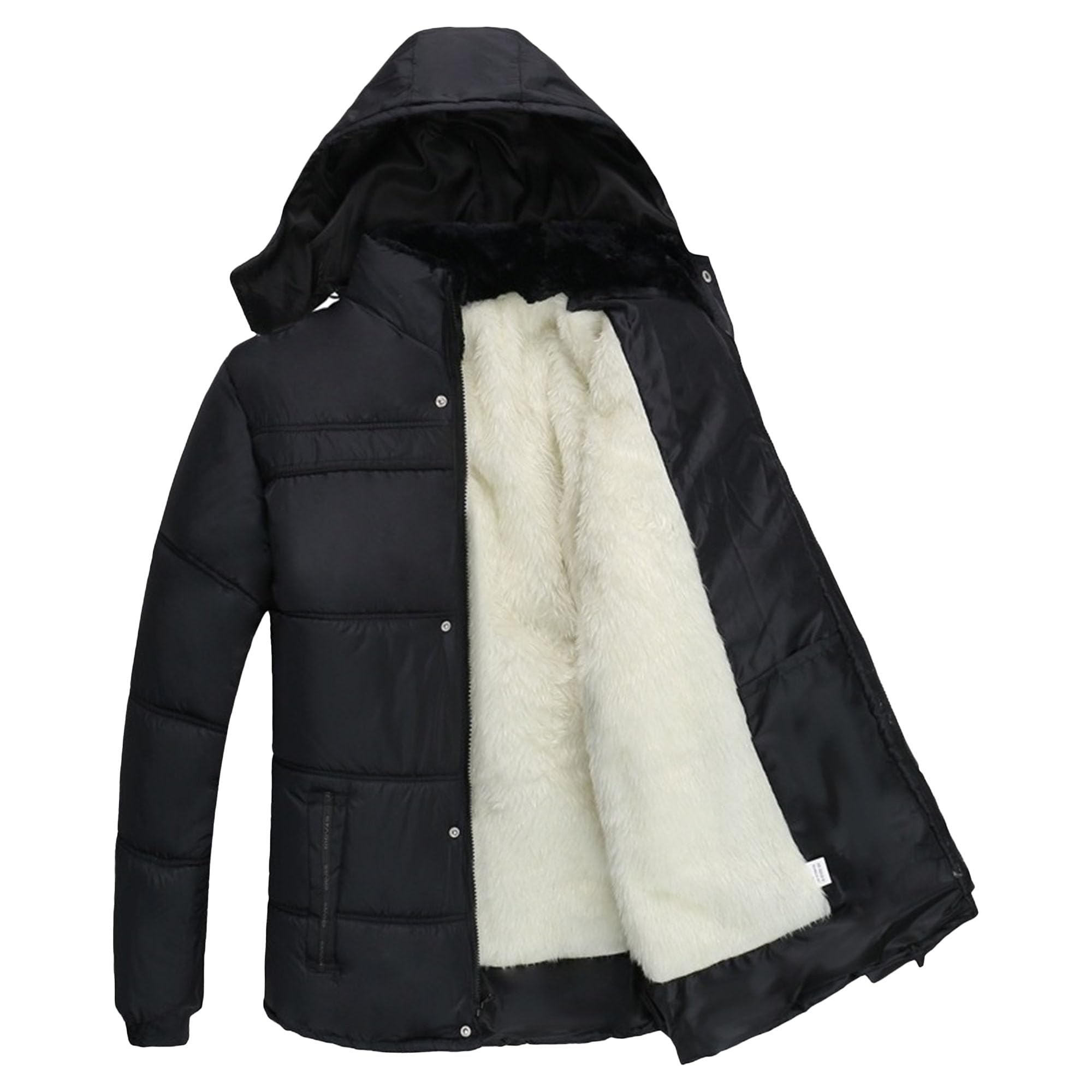 Mens Fleece Lined Hooded Puffer Jacket Thermal Quilted Winter Down Coats Thicken Insulated Parke for Men
