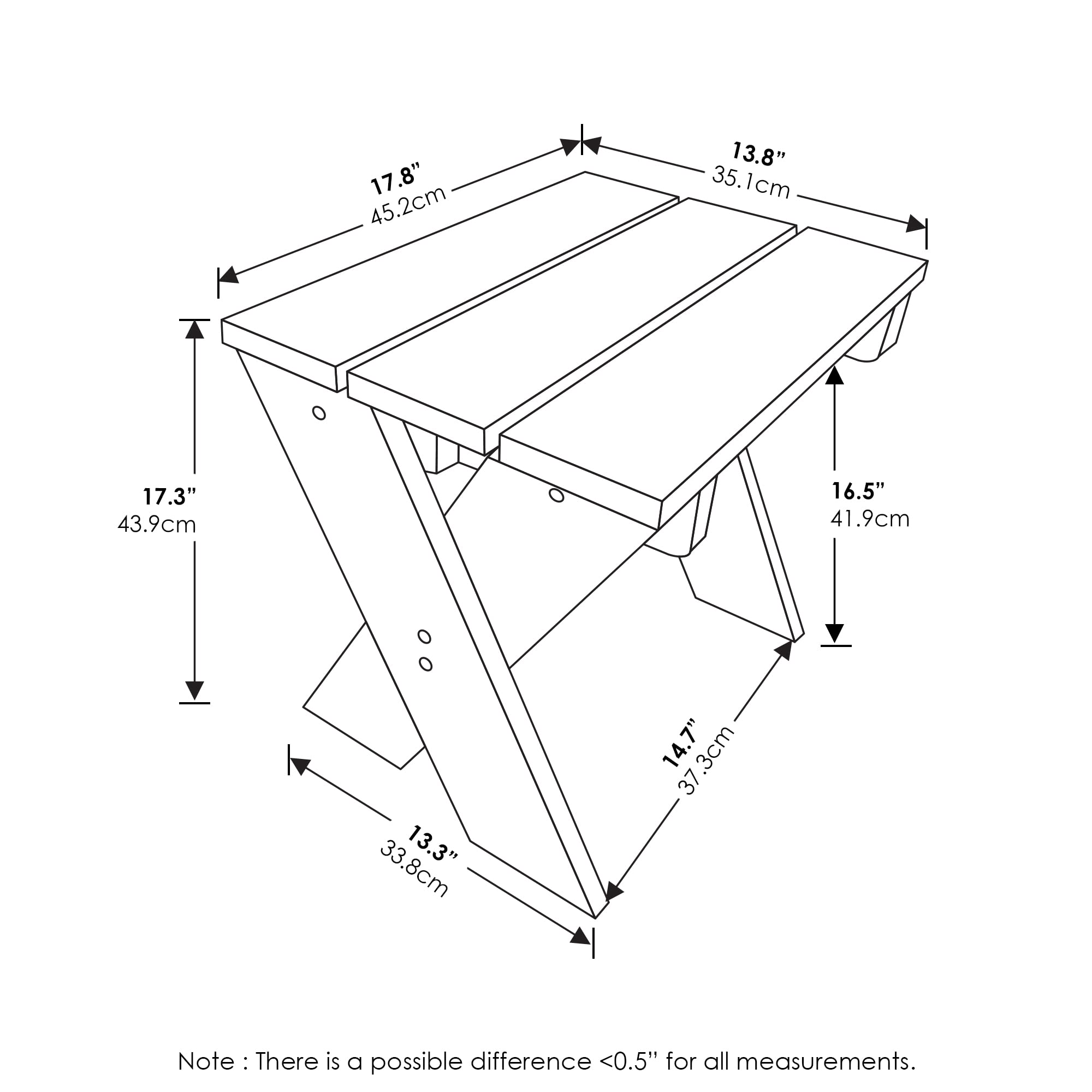 Furinno Tioman Table d'appoint avec Support pour Fleurs, Bois de Pin, 45,2 (W) x 43,9 (H) x 35,1 (D) cm
