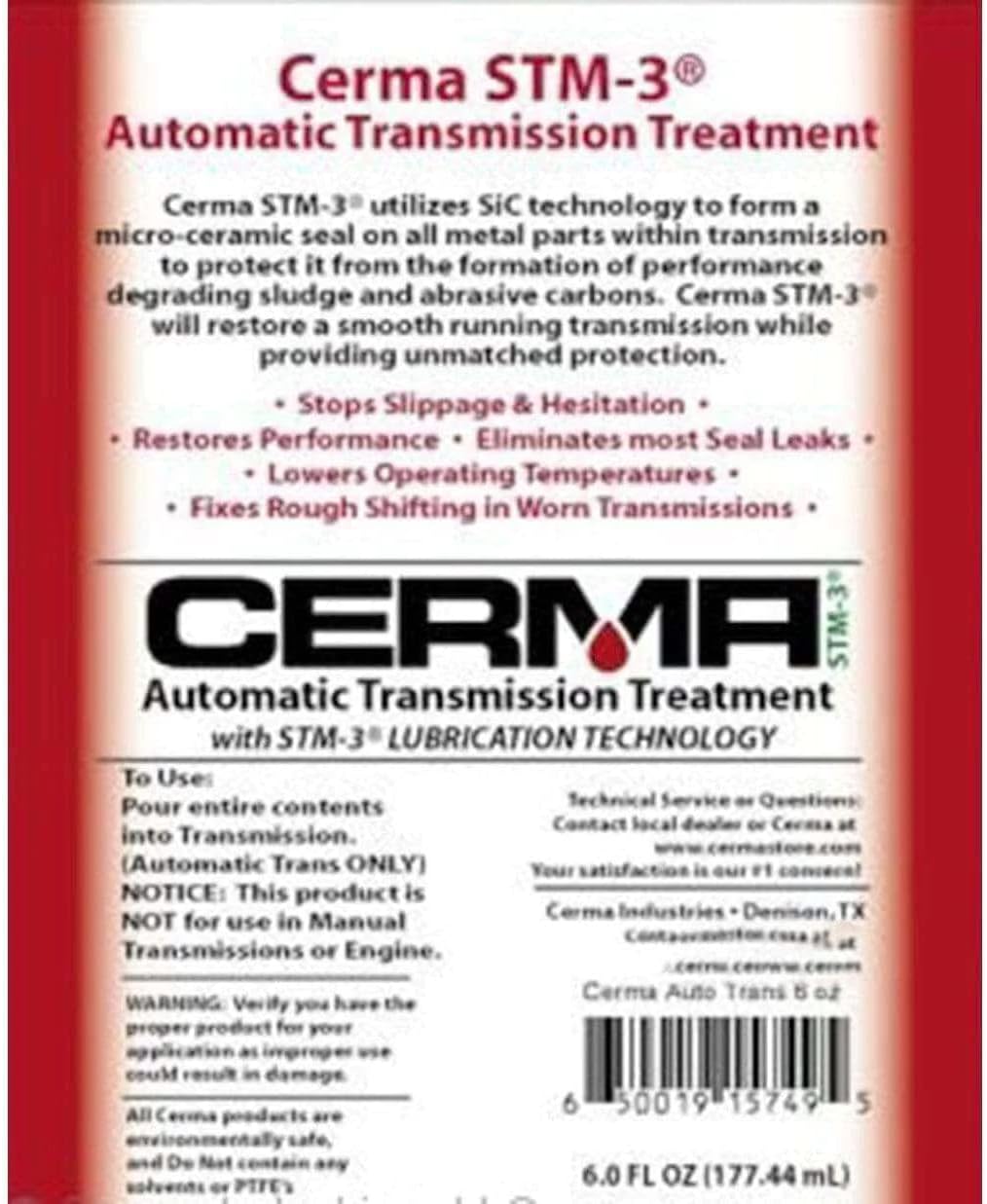 Cerma Automatic Transmission Treatment - Clean, Revitalize, and Protect Transmission. Restore Smooth Shifting, Stop Slippage : Automotive