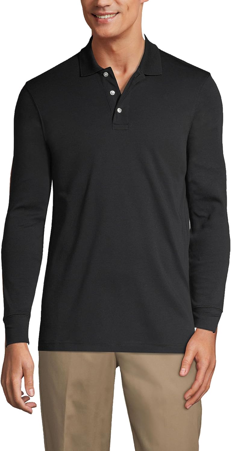 Lands' End School Uniform Men's Long Sleeve Interlock Polo Shirt