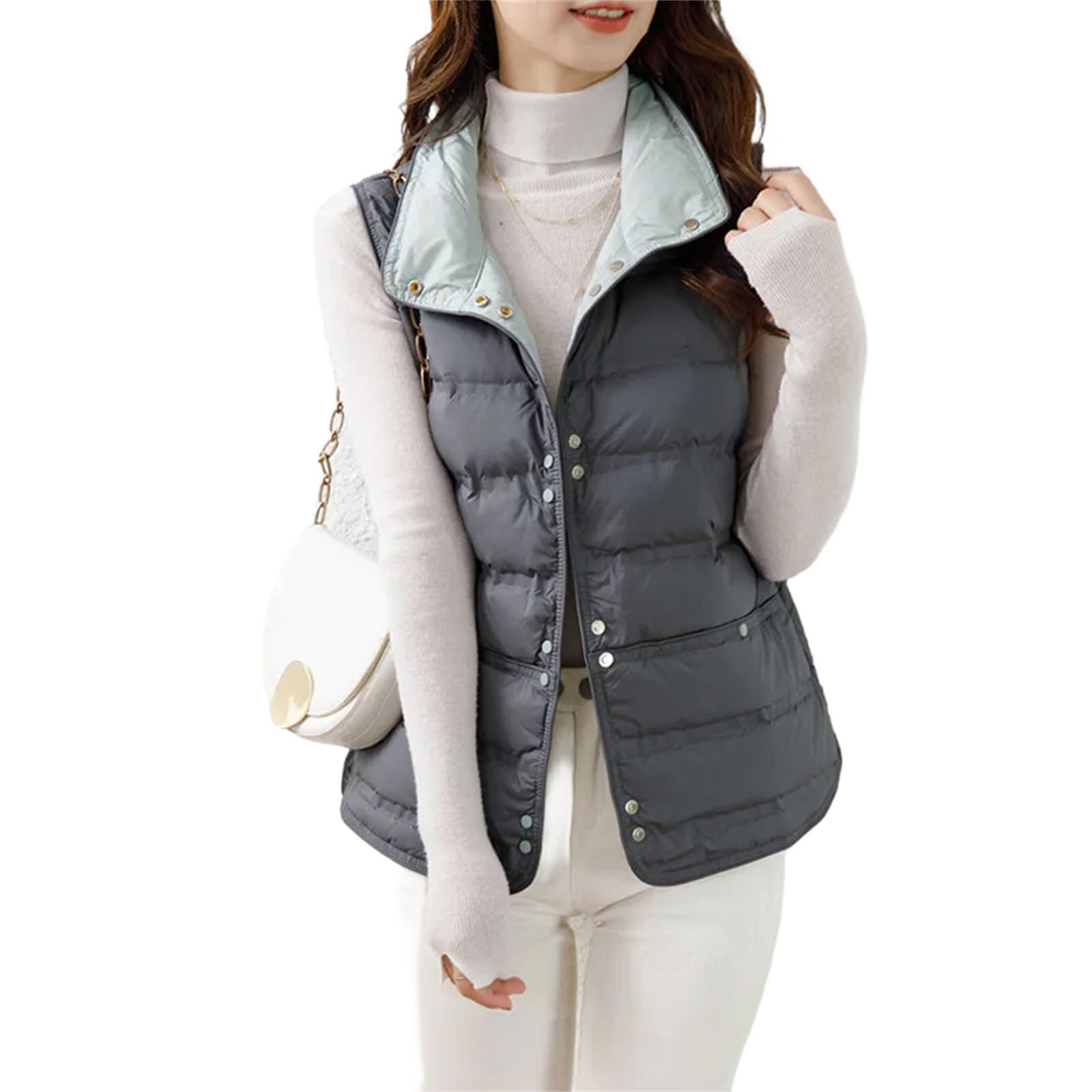 Doudoune sans manches pour femme en duvet de canard blanc col montant veste
