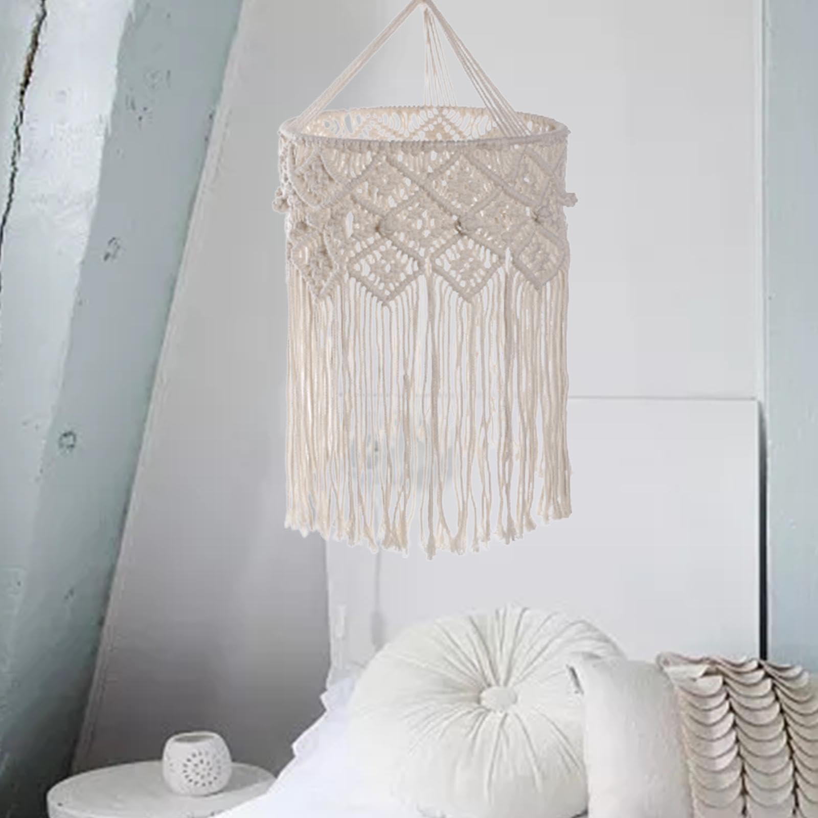 Paralume in macramè da Appendere, Soluzione Fai-da-Te per Sostituire L'illuminazione, Tessuto a Mano, per Camera da Letto, Stile b