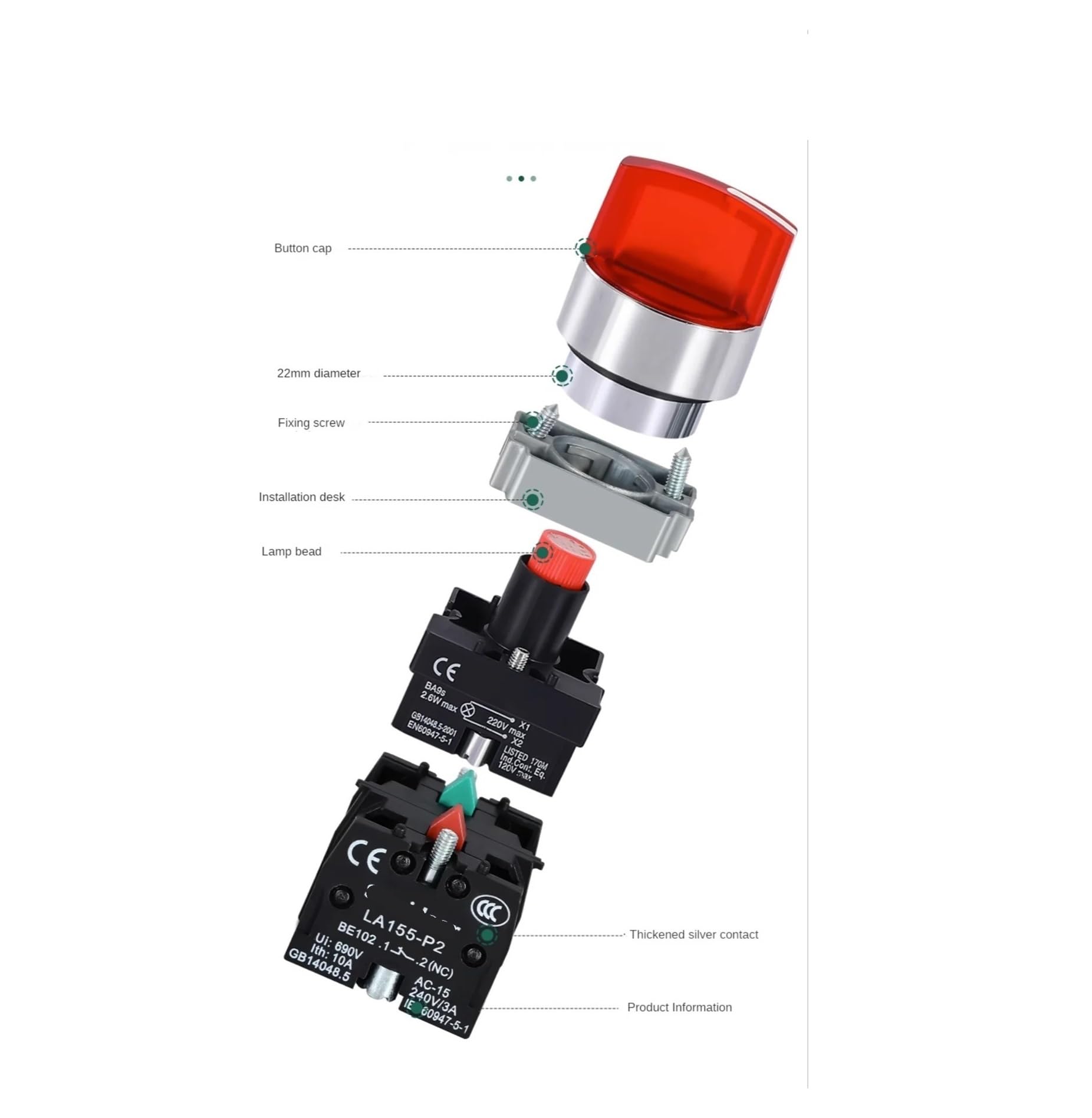 Przycisk przełącznika pokrętła 22 mm Natychmiastowy przełącznik obrotowy LED Light Snap 3-pozycyjny włącznik/wyłącznik zasilania 6V12V24V220V380V110V TURN(LOCKING_6V)
