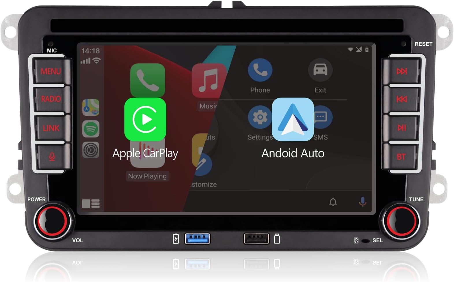 Double din Car Stereo Compatible with Wireless Carplay Android Auto with Bluetooth/FM/AM Radio/USB/High Power Car Radio for VW Golf 5 6 Passat Jetta Caddy EOS T5 Tiguan Touran CC Polo