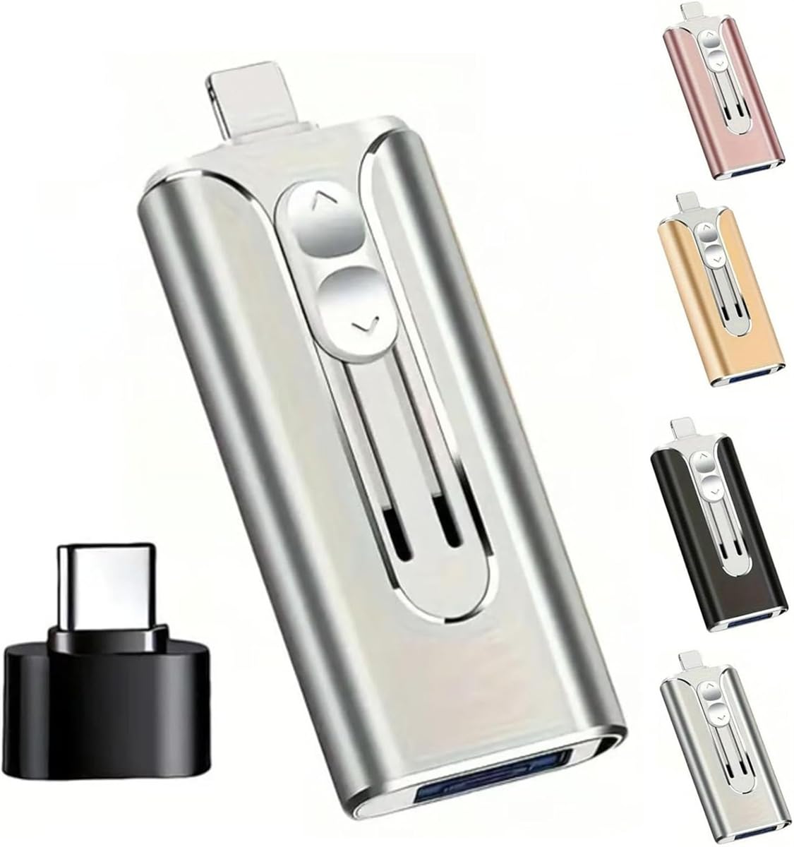 Periodicali 3 in 1 Flash Drive, 32 ~ 256 GB Micro USB + 8 pin + USB 3.0 3 in 1 U-Disk con adattatore di tipo C per telefoni/PC, per foto e file video (argento, 256 GB)