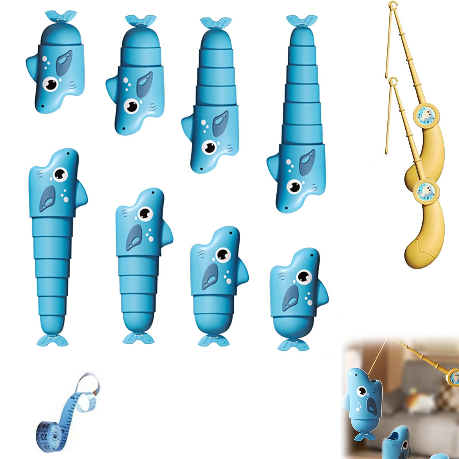 NPLSEO Extendable Fishing Game for Kids & Adults, Telescopic Tabletop Fish Catching Board Game, Hand-Eye Coordination Educational Toy, Family Fun Party Game, Birthday (Blue)