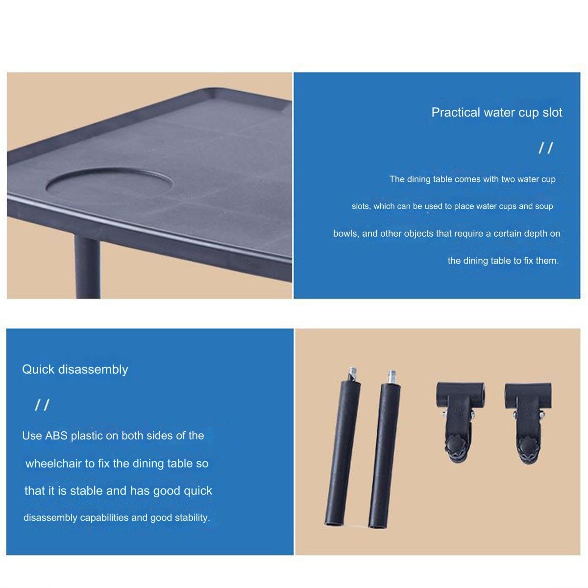 Rollstuhl Tablett Tisch mit Getränkehalter Abnehmbarer ABS-Kunststoff-Rollstuhl-Schoßtablett Abnehmbares Portable Universal Tray Schreibtisch für ältere Leseruhe (1 STK)