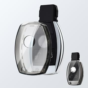 OFFCURVE Transparent Car Key Case Car Key Cover Key Fob Cover Key Cover Case Suitable for Mercedes Benz Class A B C E ML CL CLA CLE CLK GLA GLC GLE GLK AMG A203 W211Black