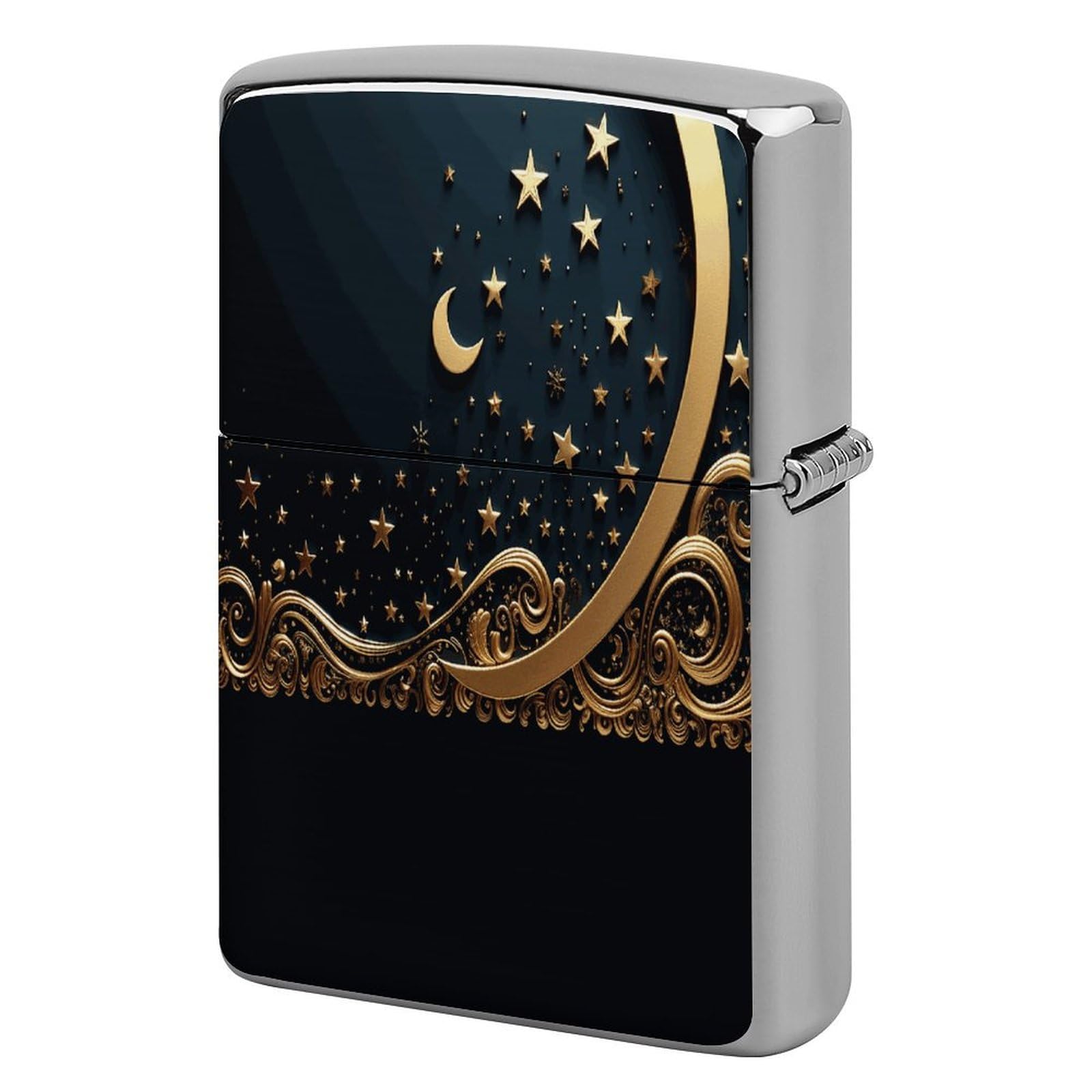Fekiloot Style Golden Background And Crescent Moon Lighter Case Cover Lighter Holder