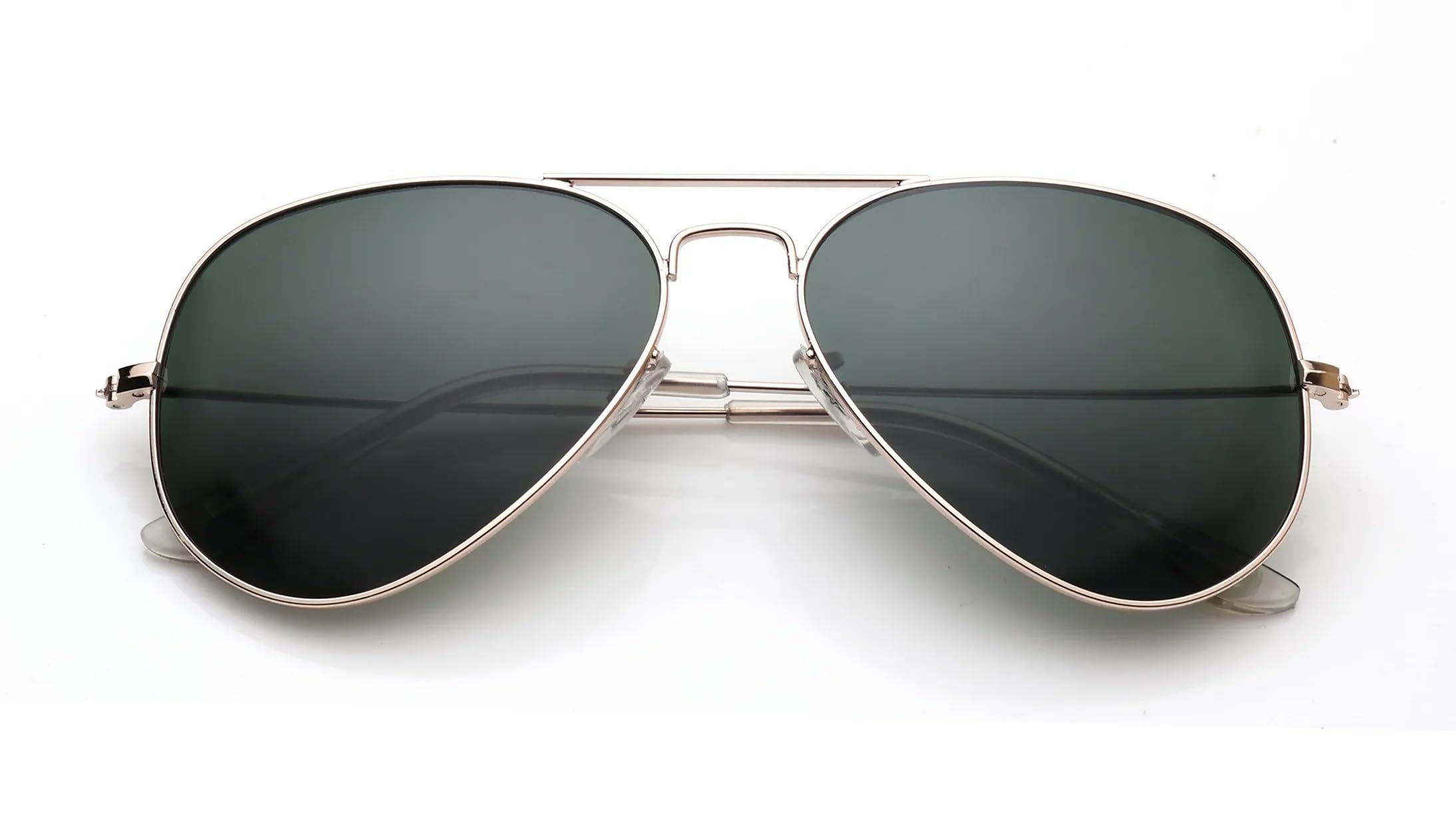 Classic Aviator Sunglasses, Golden Metal Frame, Dark Green Lenses-image-48