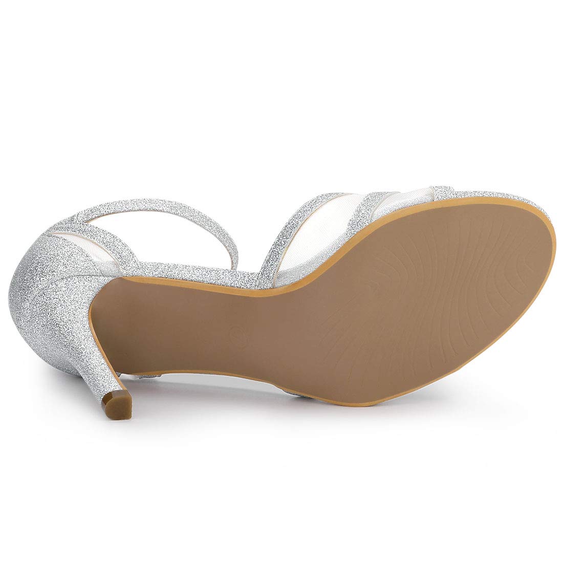 Allegra K Damen Glitzer Knöchelriemen Stiletto Heels Sandalen