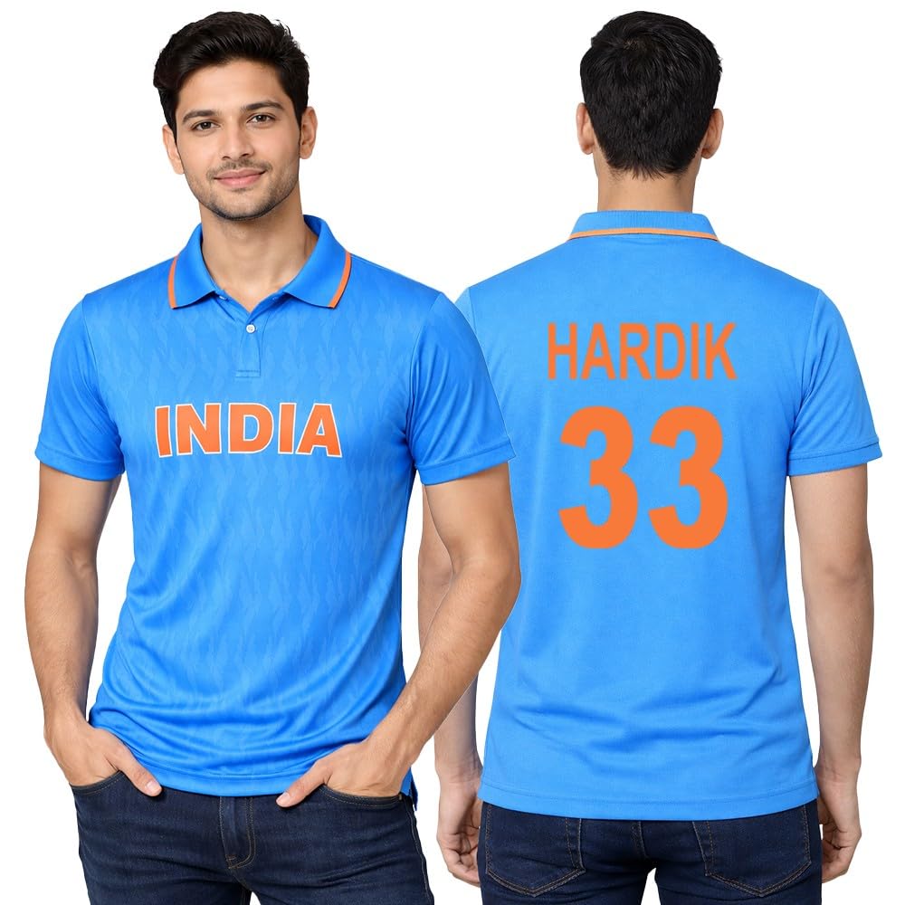 - Team India Fan Jersey, Blue Cricket T-Shirt, Regular Fit, Half Sleeve, Polycotton, Lightweight Breathable Sportswear for Men