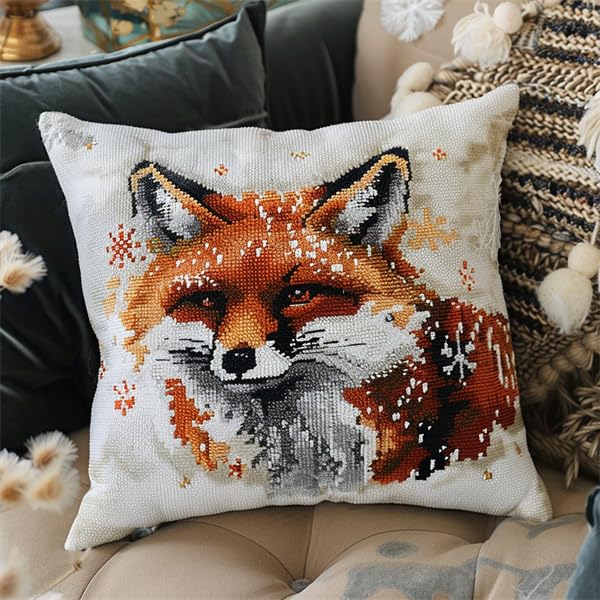 DIY Knüpfkissen Set 43x43cm - Fuchs & Mädchen Motiv Für Erwachsene Und Kinder