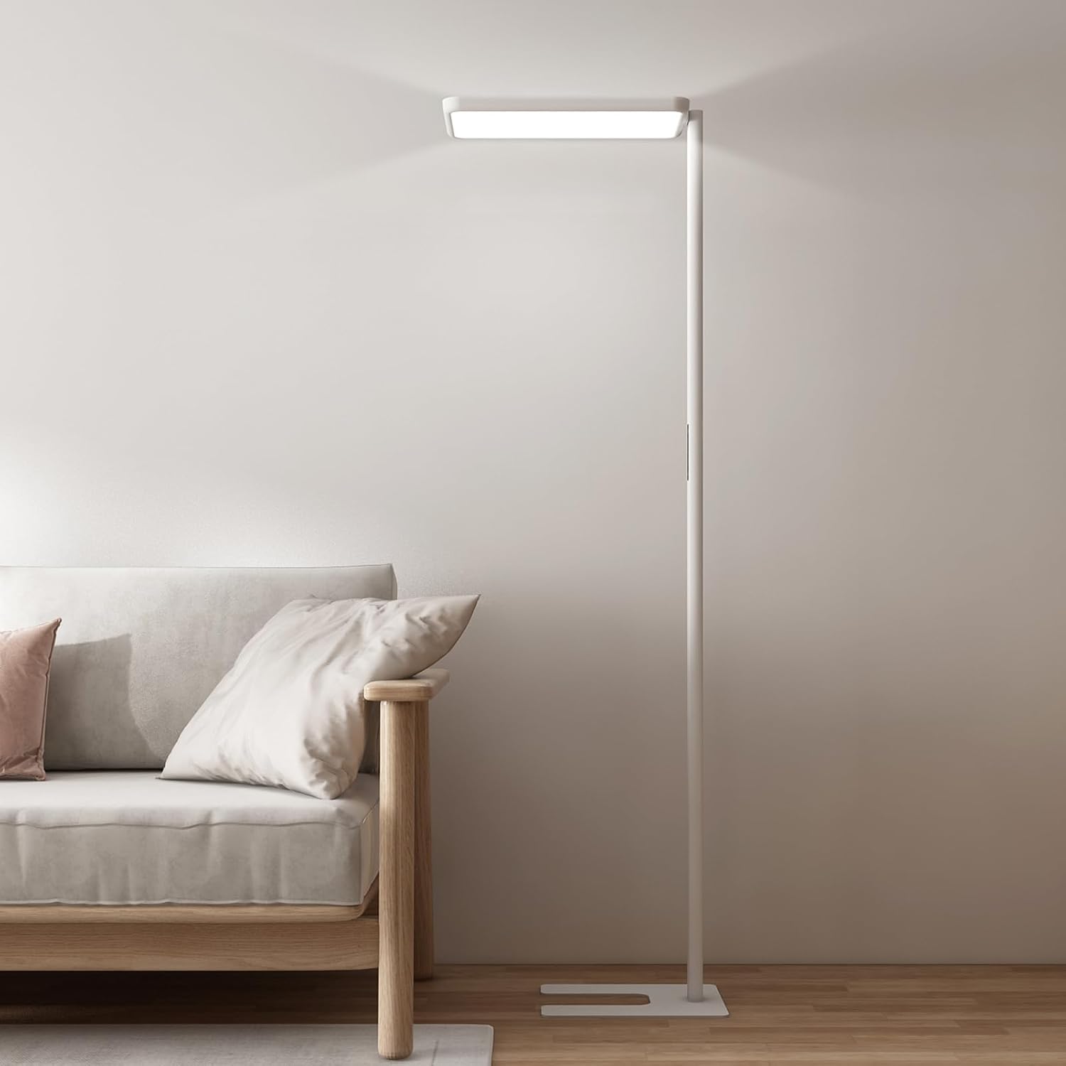78" LED Floor Lamp 80W White Modern Floor Lamp Dimmable Full-Spectrum Standing Lamp 4000K Eye-Care Tall Reading Lamp Natural Daylight Reading Study, Office, Living Room