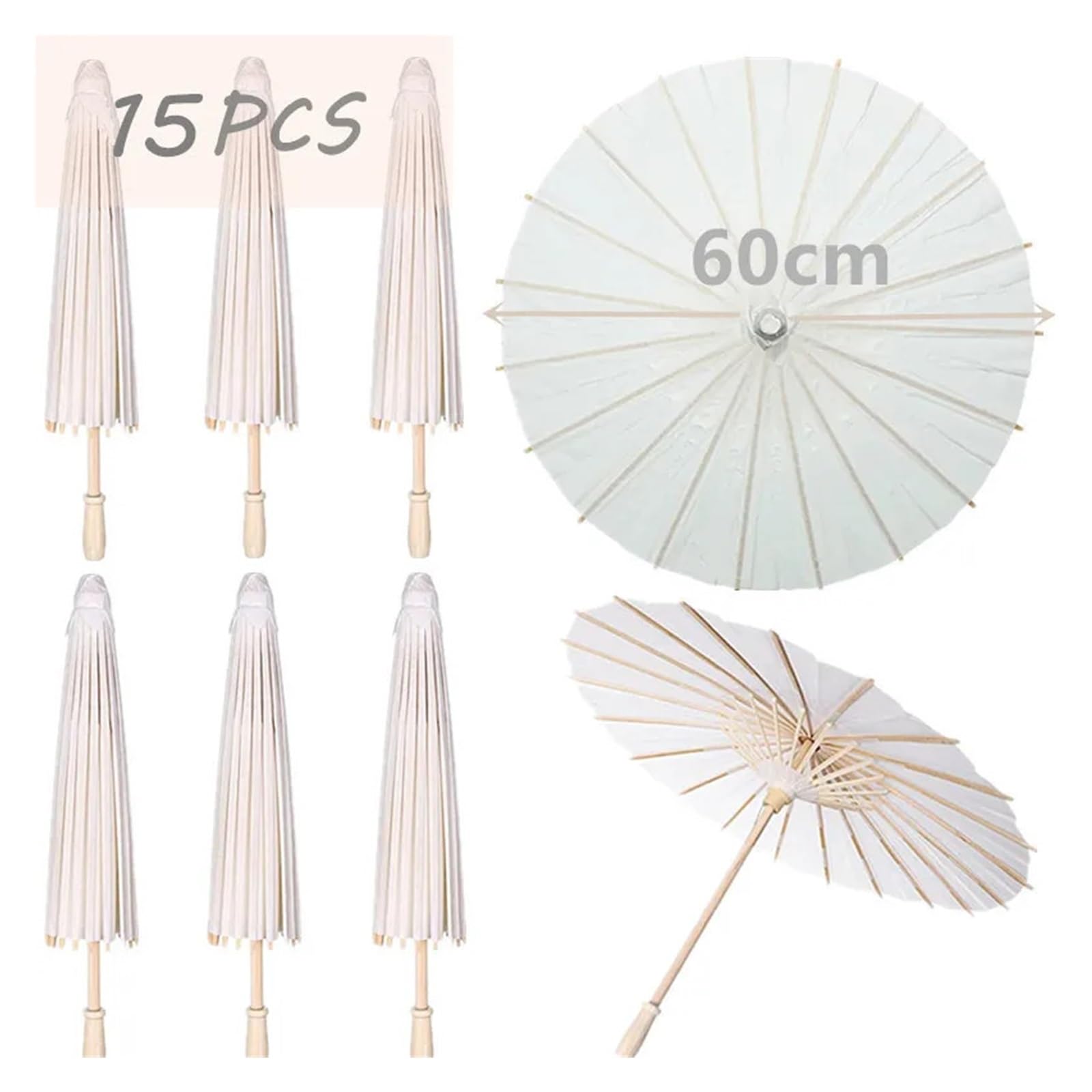 Sonnenschirm Hochzeit Weißer Papiersonnenschirm for Hochzeitsfoto Cosplay Prop DIY Regenschirm for Brautparty Babyparty 60cm 80cm 15/30/50/100Pcs(60cm 15PCS)