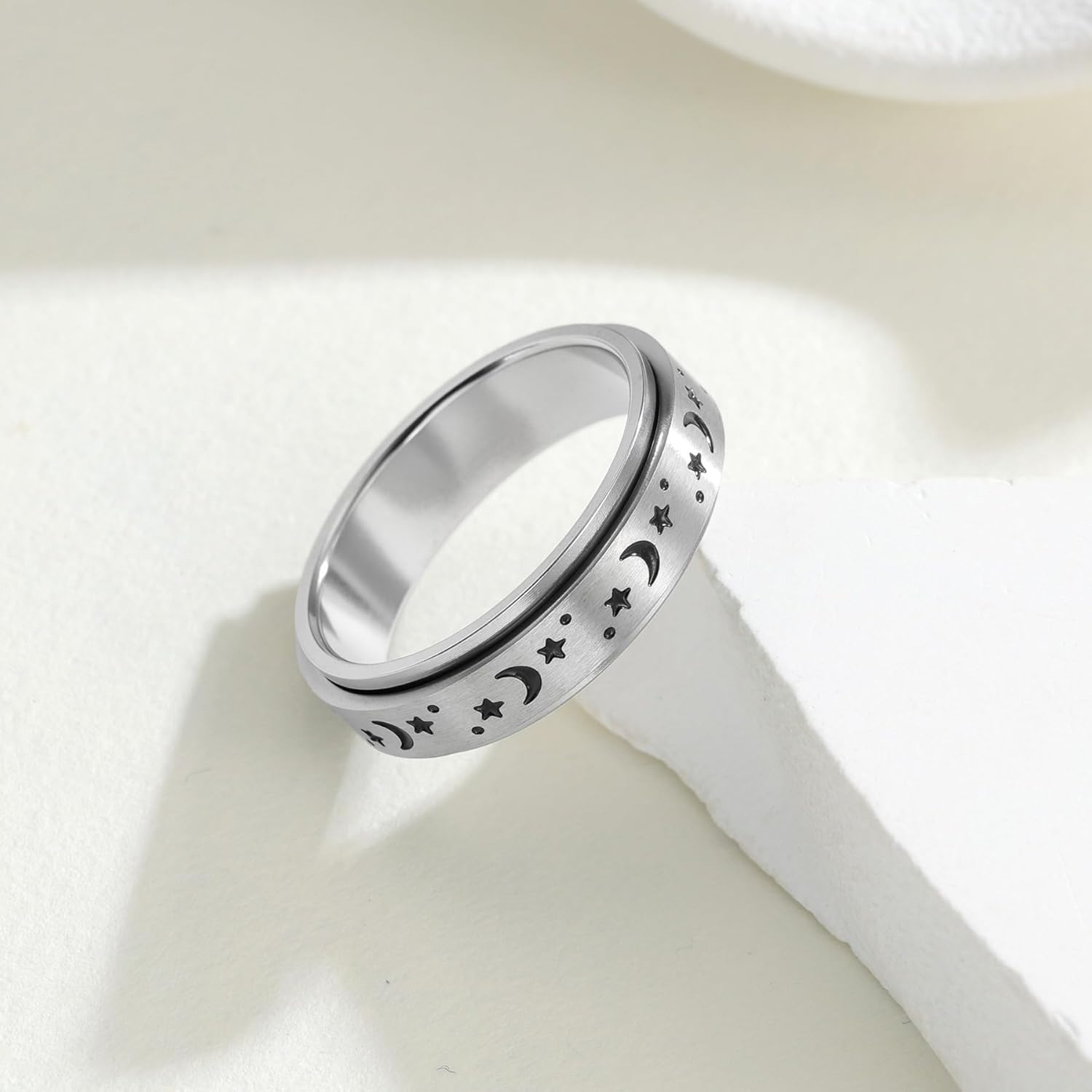 Womens Fidget Rings Anxiety Spinner Ring for Women Stress Relief Ring for Adults Titanium Steel Rings - Image 4