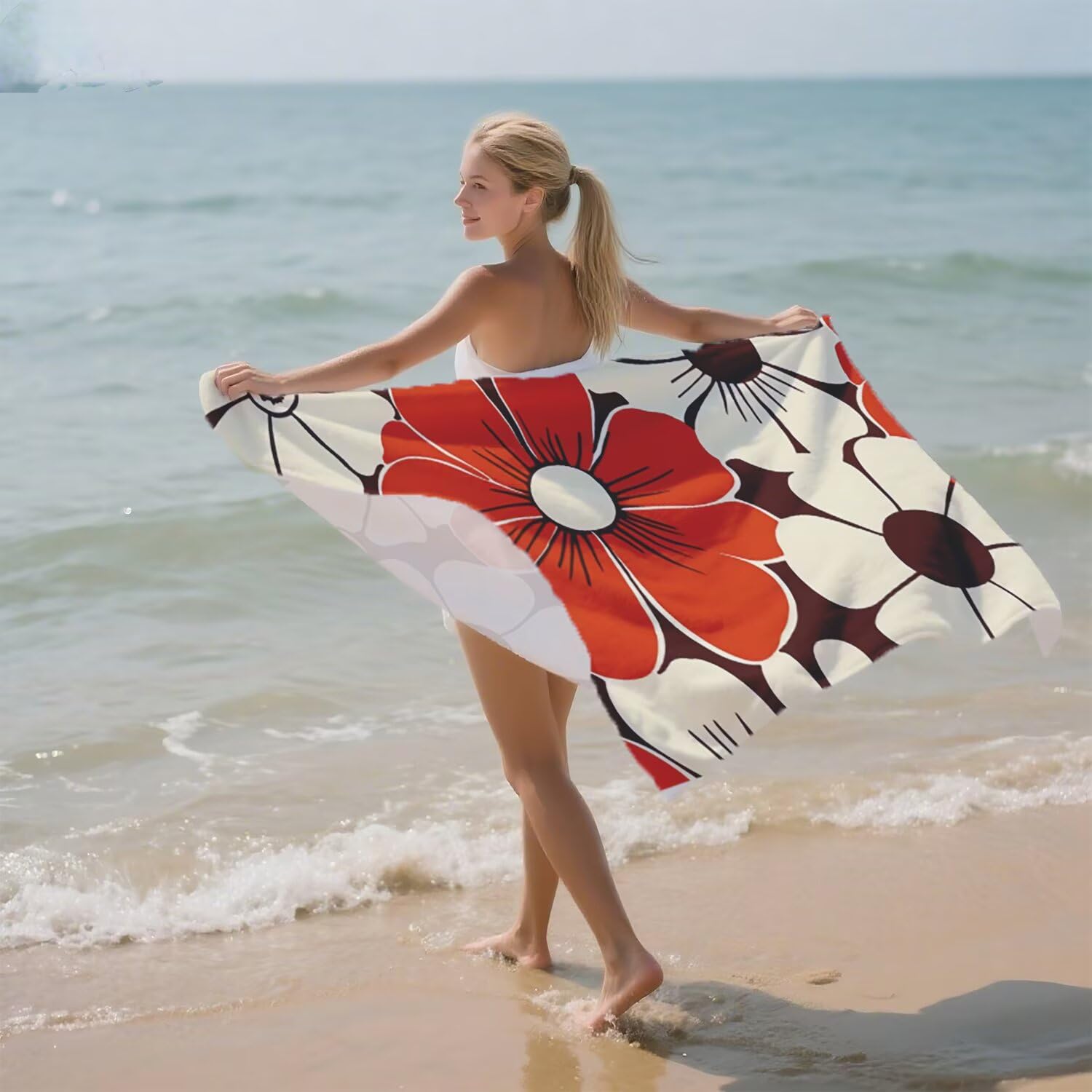 Toalla Playa Grande 160x220 Toalla Playa Microfibra, Ligera Secado Rápido, Sin Arena Portátil Toallas para Viajes, Hombre, Mujer Toallas, para Natación, Camping, Gimnasio (Marrón Flores) p-406