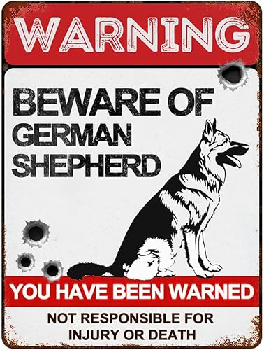 BAIWIFE Señales de advertencia de metal vintage de 8 x 12 pulgadas con texto en inglés Beware of German Shepherd (Beware of German Shepherd) sobre